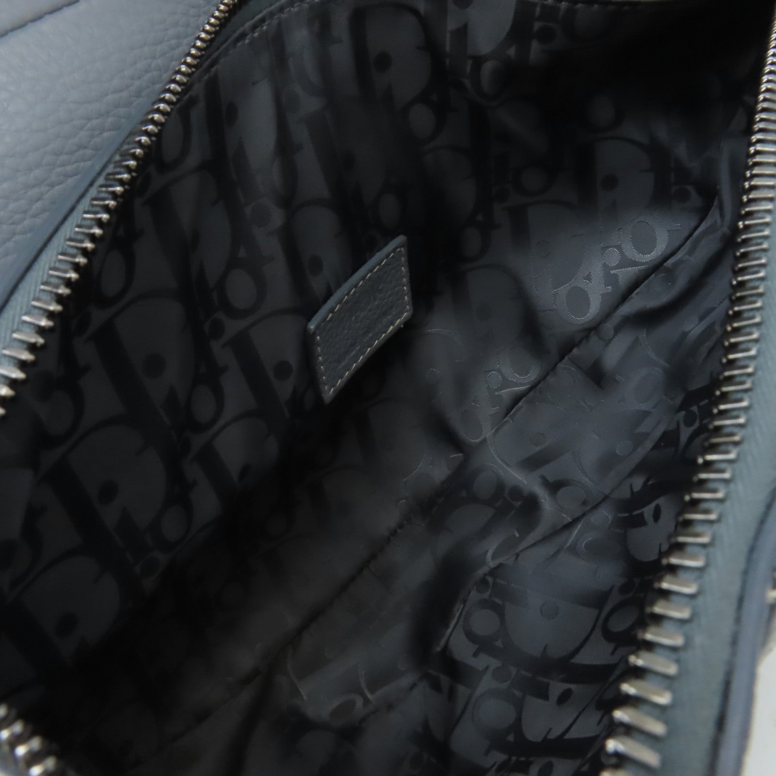 Dior 【清倉大減價】牛皮皮革Saddle Bag銀扣斜孭袋灰藍色