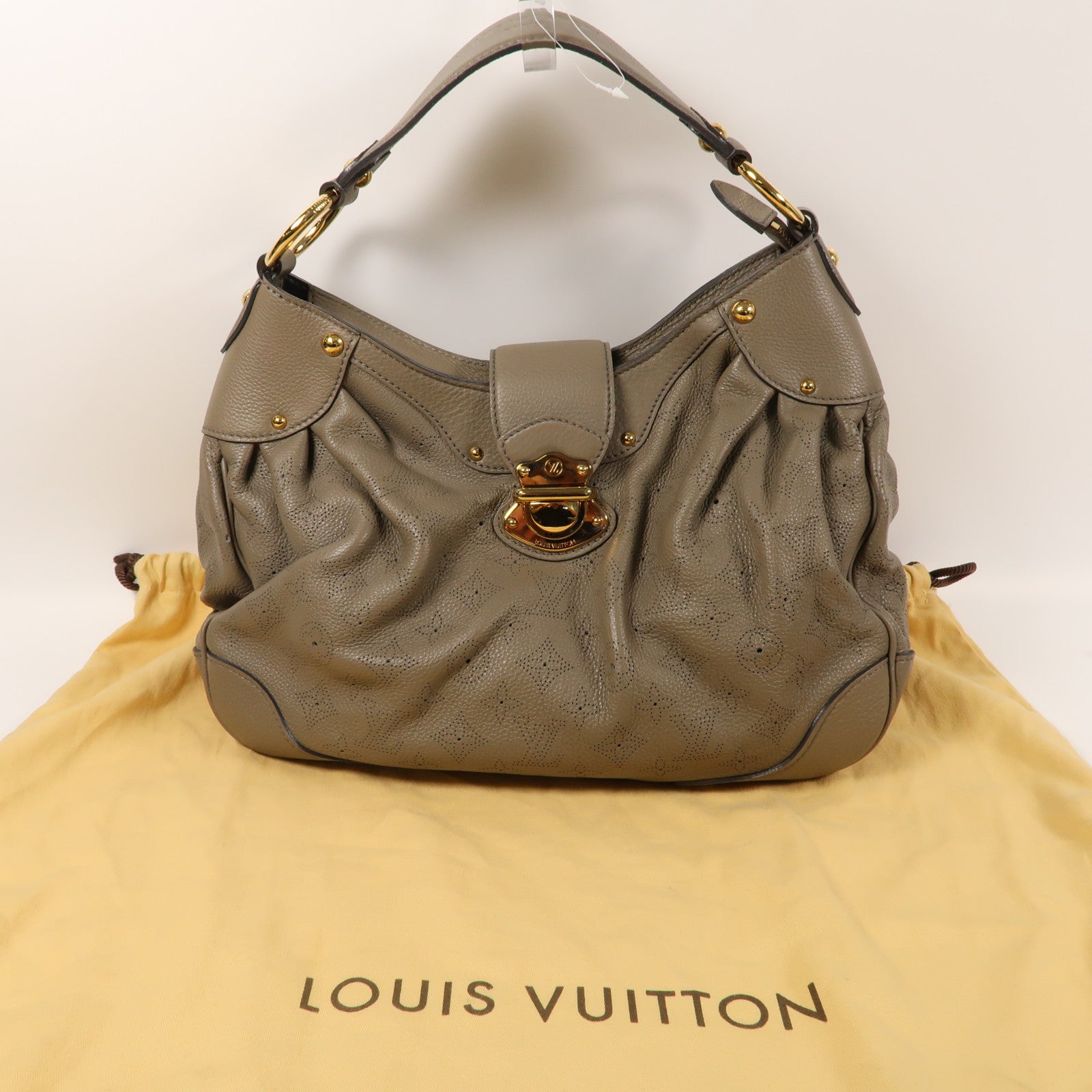 LOUIS VUITTON Mahina Solar PM金扣肩背袋灰褐色