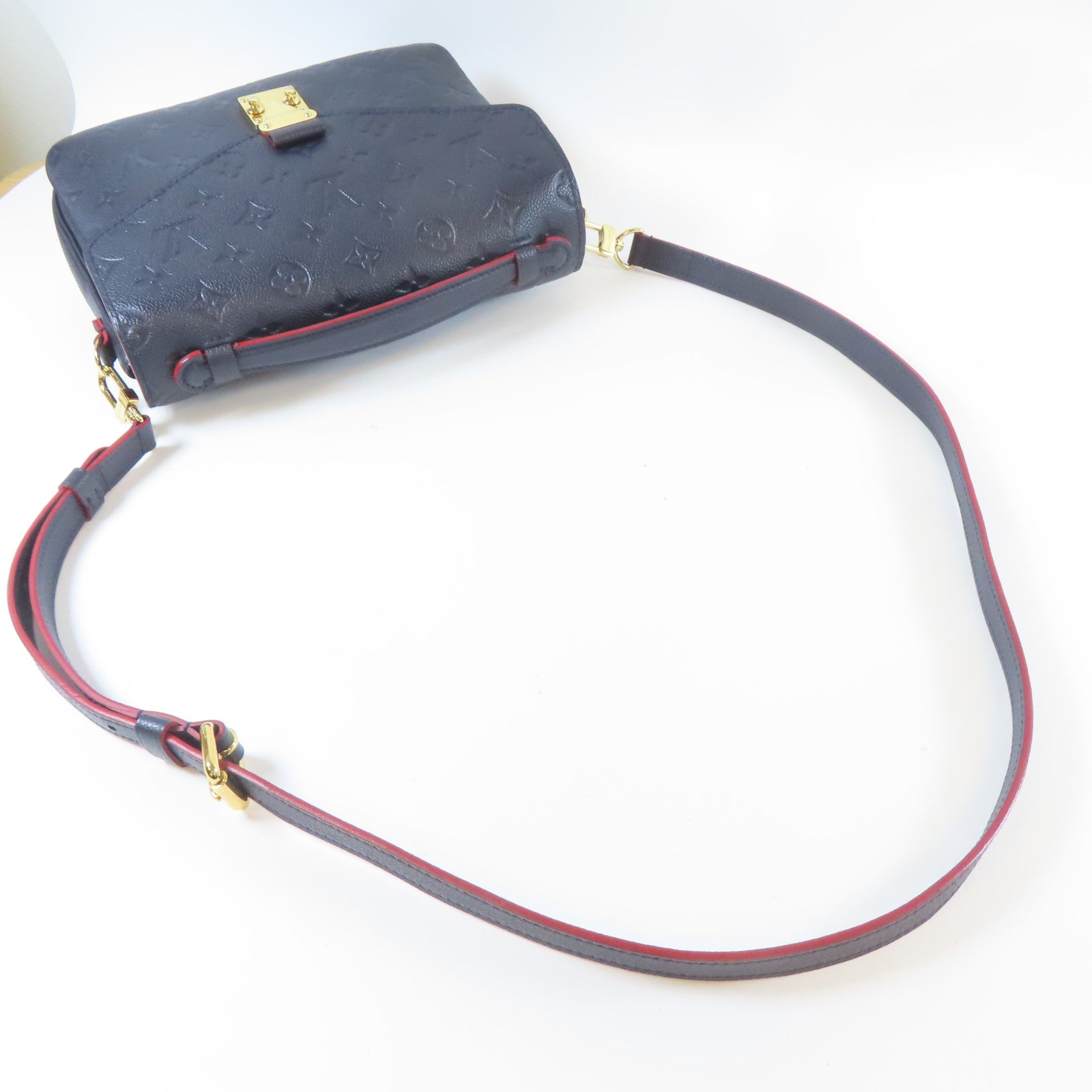 LOUIS VUITTON Monogram Empreinte Pochette Metis金扣手挽肩背兩用袋深藍色
