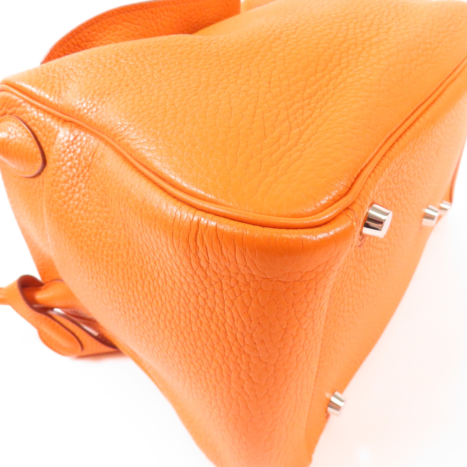 HERMES Clemence皮革Lindy 30銀扣手挽肩背兩用袋Orange