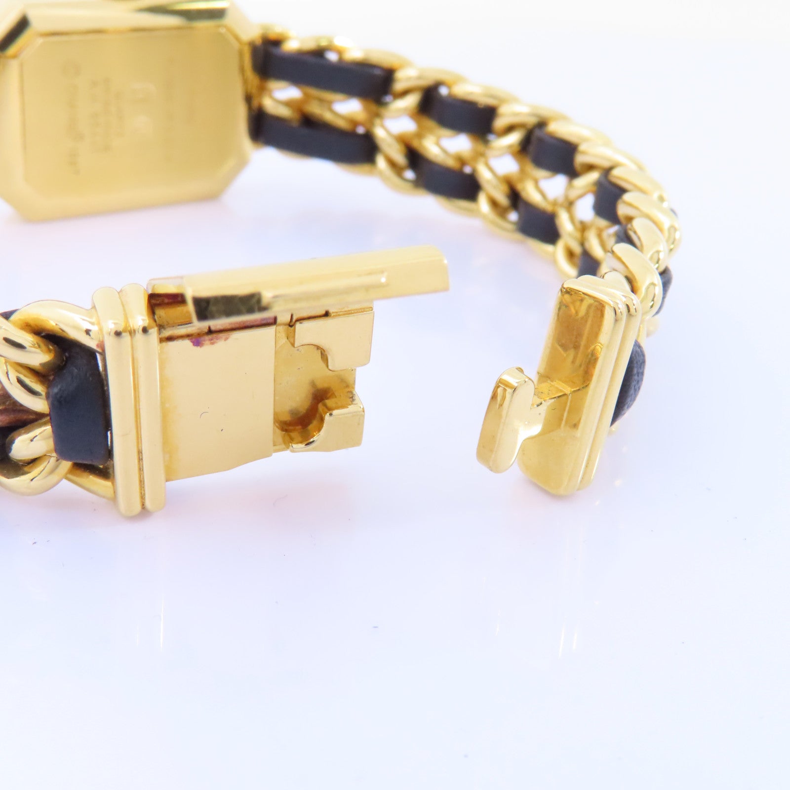 CHANEL Premiere L鍍金/皮革帶手錶石英機芯黑色