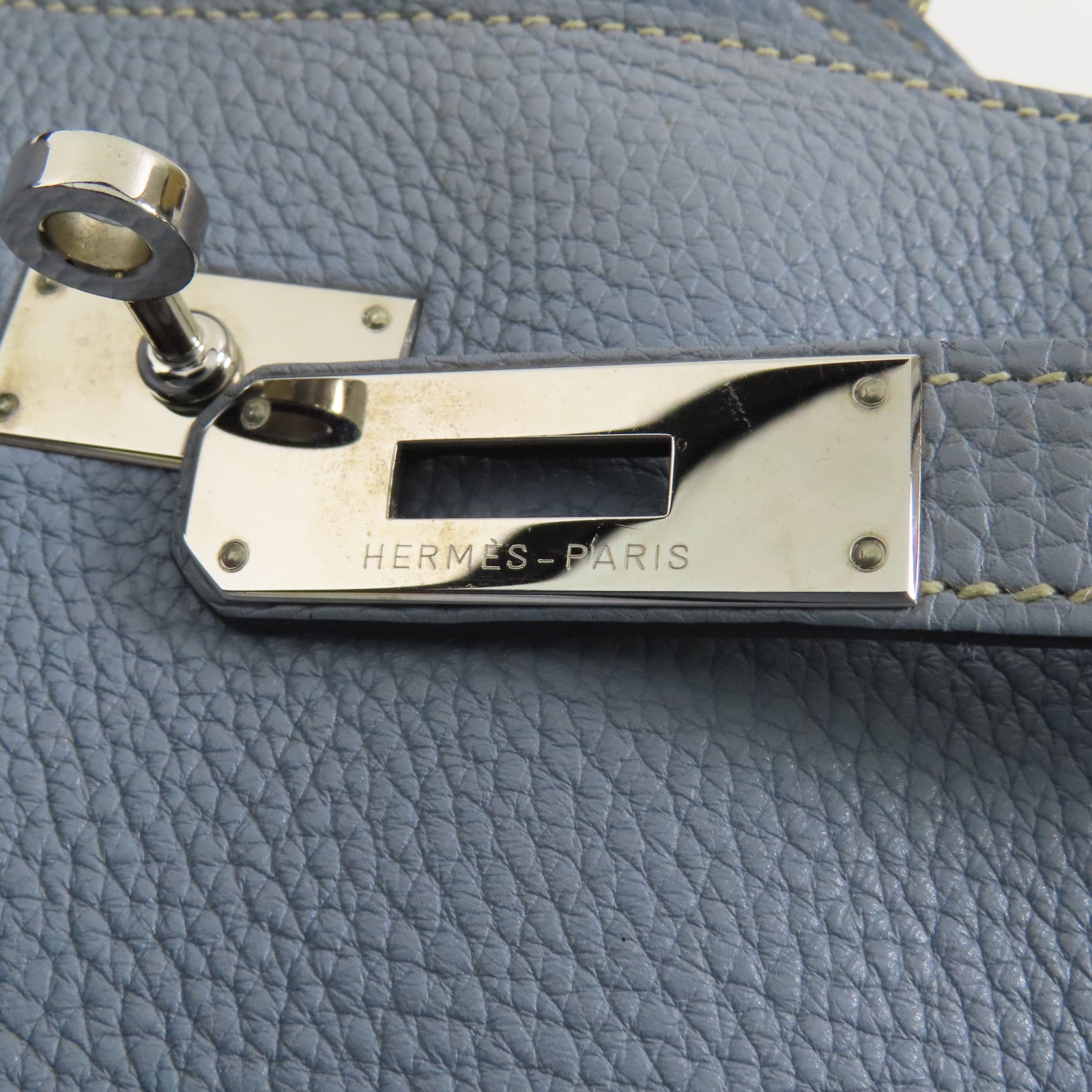 HERMES Clemence皮革So Kelly 26銀扣肩背袋J7 Bleu Lin