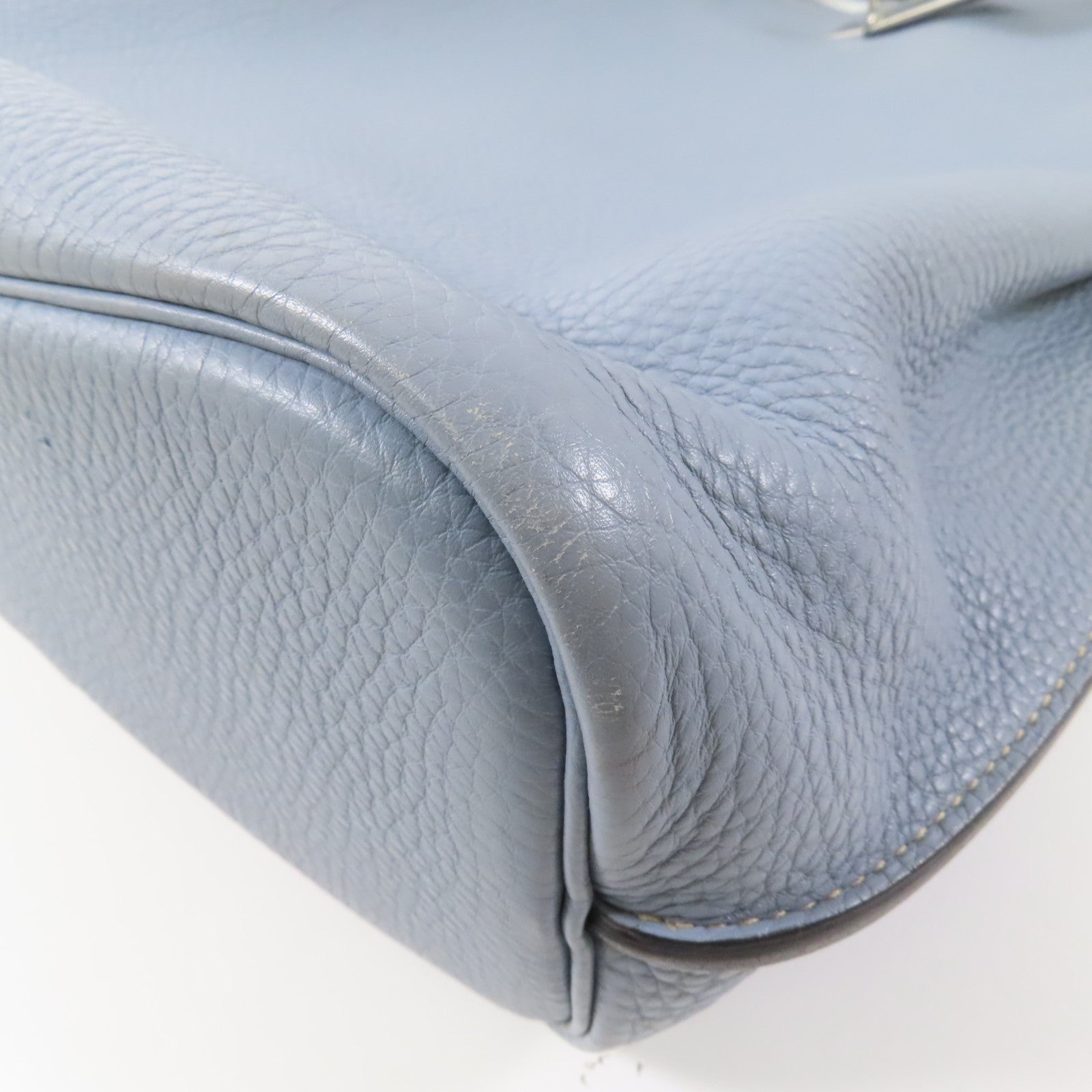 HERMES Clemence皮革So Kelly 26銀扣肩背袋J7 Bleu Lin