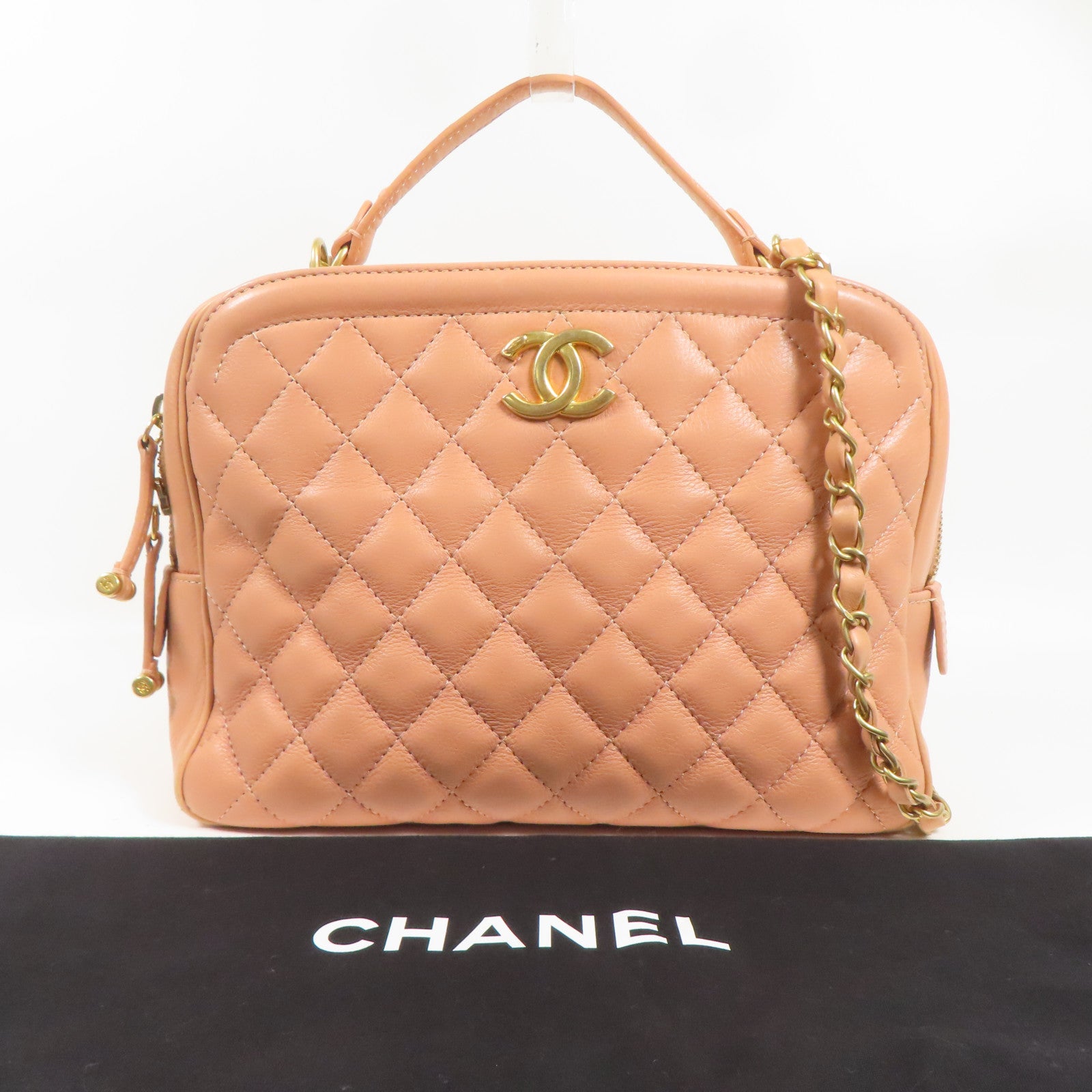CHANEL 皮革Shoulder Bag金扣鏈帶手挽肩背兩用袋