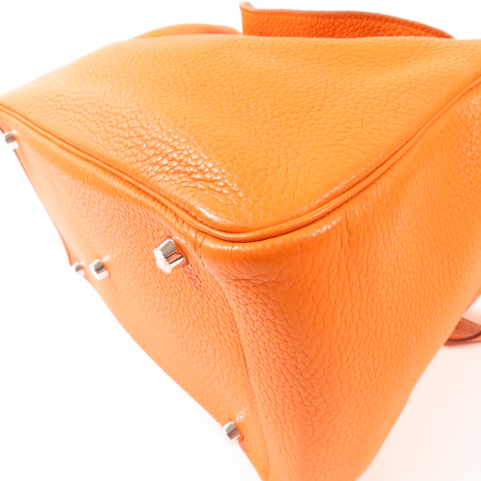 HERMES 【激減優惠】Clemence皮革Lindy 30銀扣手挽肩背兩用袋Orange