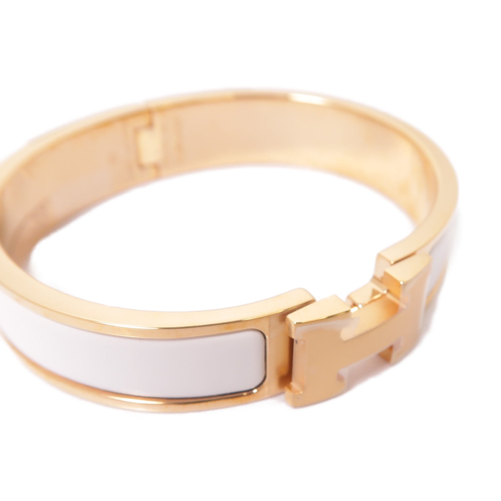 HERMES 琺瑯/金屬Clic H Bracelet手鐲白色