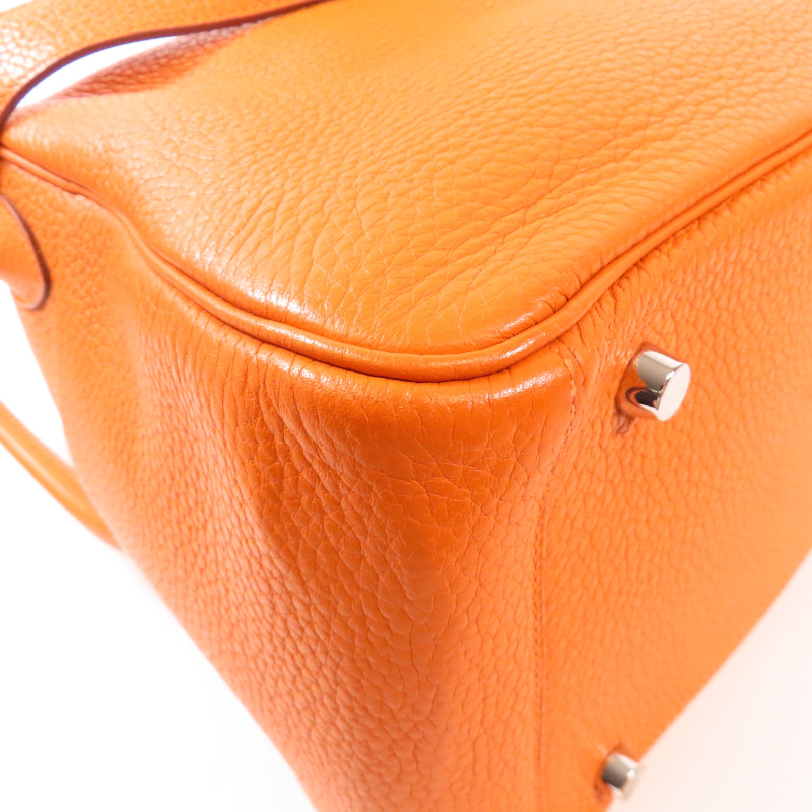 HERMES Clemence皮革Lindy 30銀扣手挽肩背兩用袋Orange