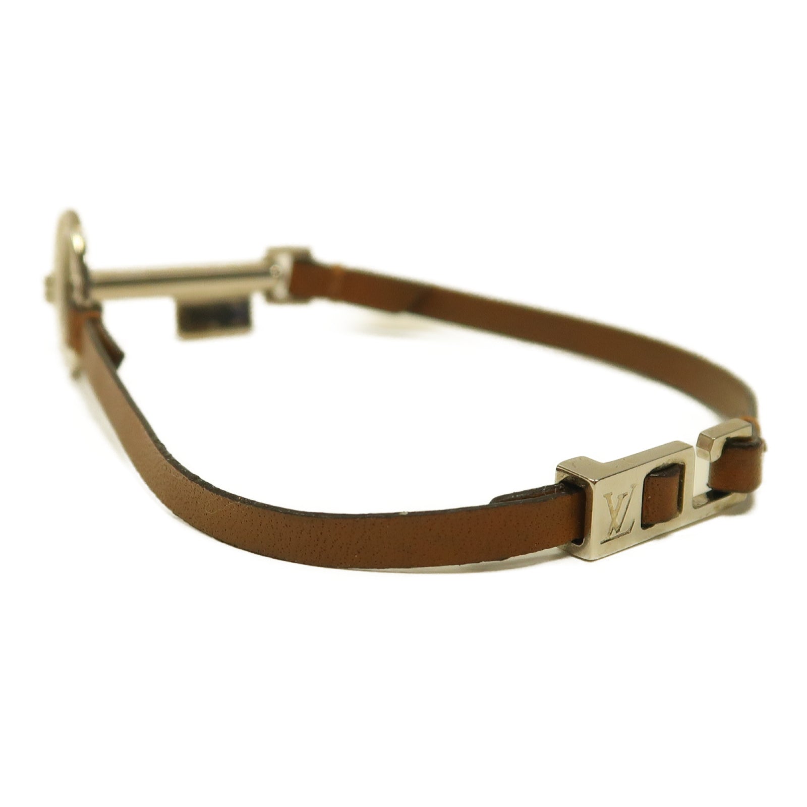 LOUIS VUITTON 牛皮皮革/金屬Travel Key Bracelet金扣手鐲啡色/金色