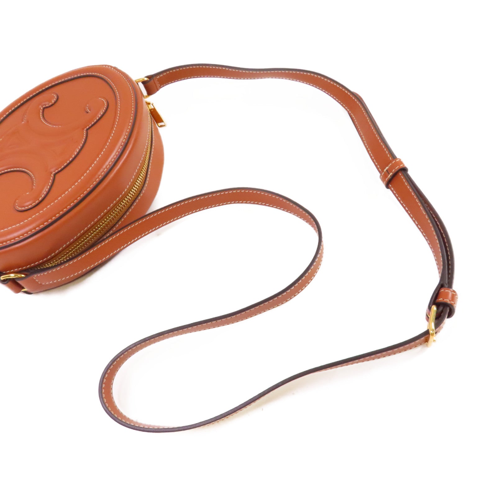 CELINE 牛皮皮革Oval Cuir Triomphe Shoulder Bag金扣肩背袋啡色