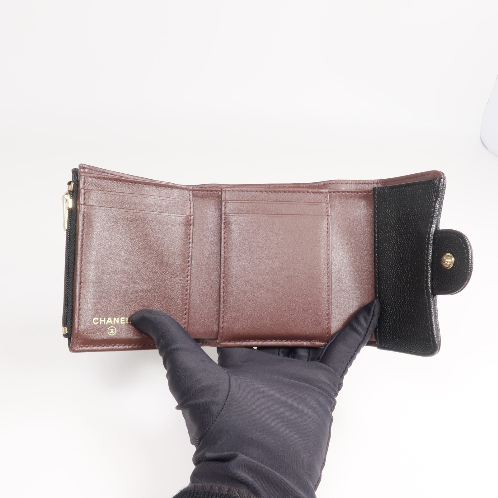 CHANEL 牛皮皮革Wallet金扣錢包