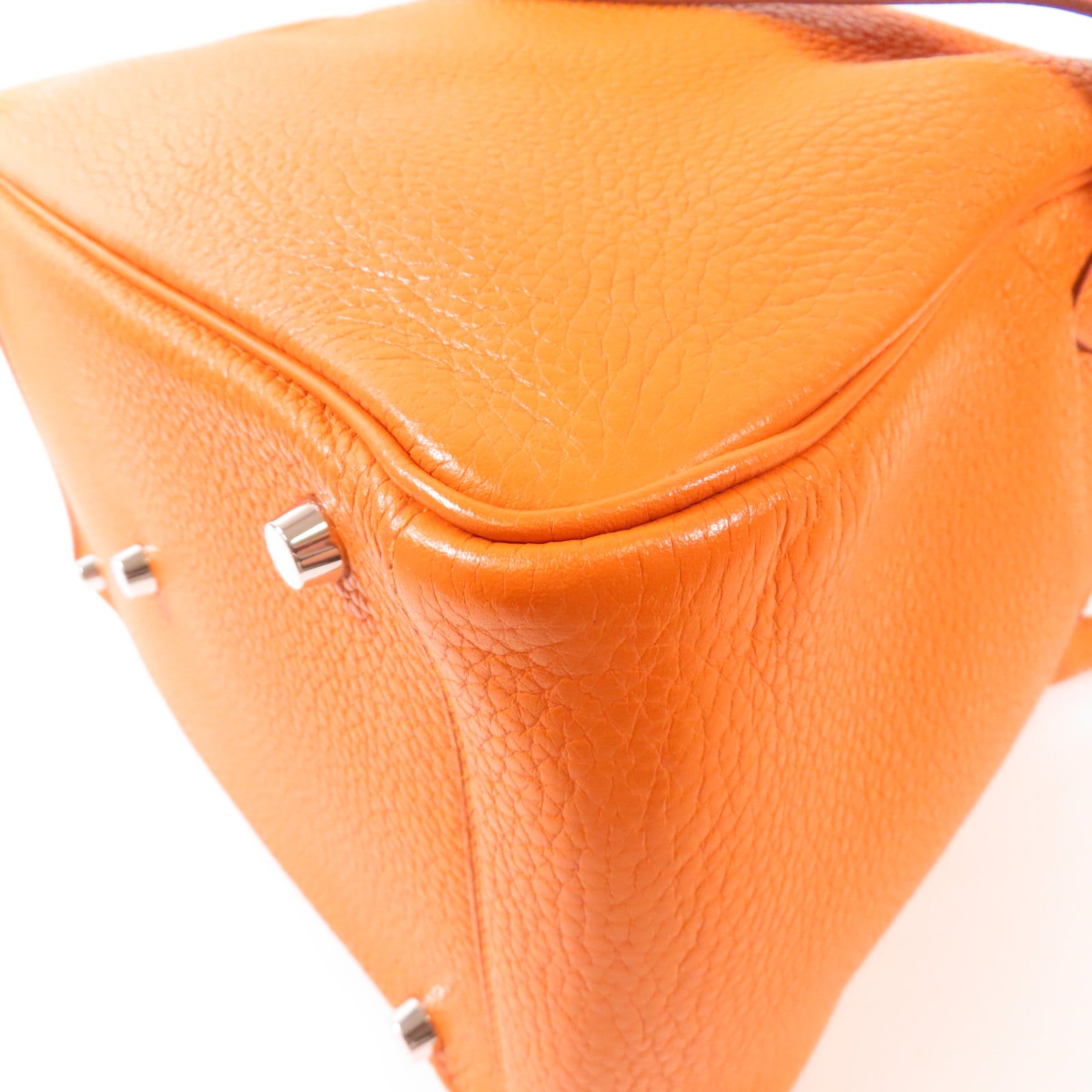 HERMES 【激減優惠】Clemence皮革Lindy 30銀扣手挽肩背兩用袋Orange