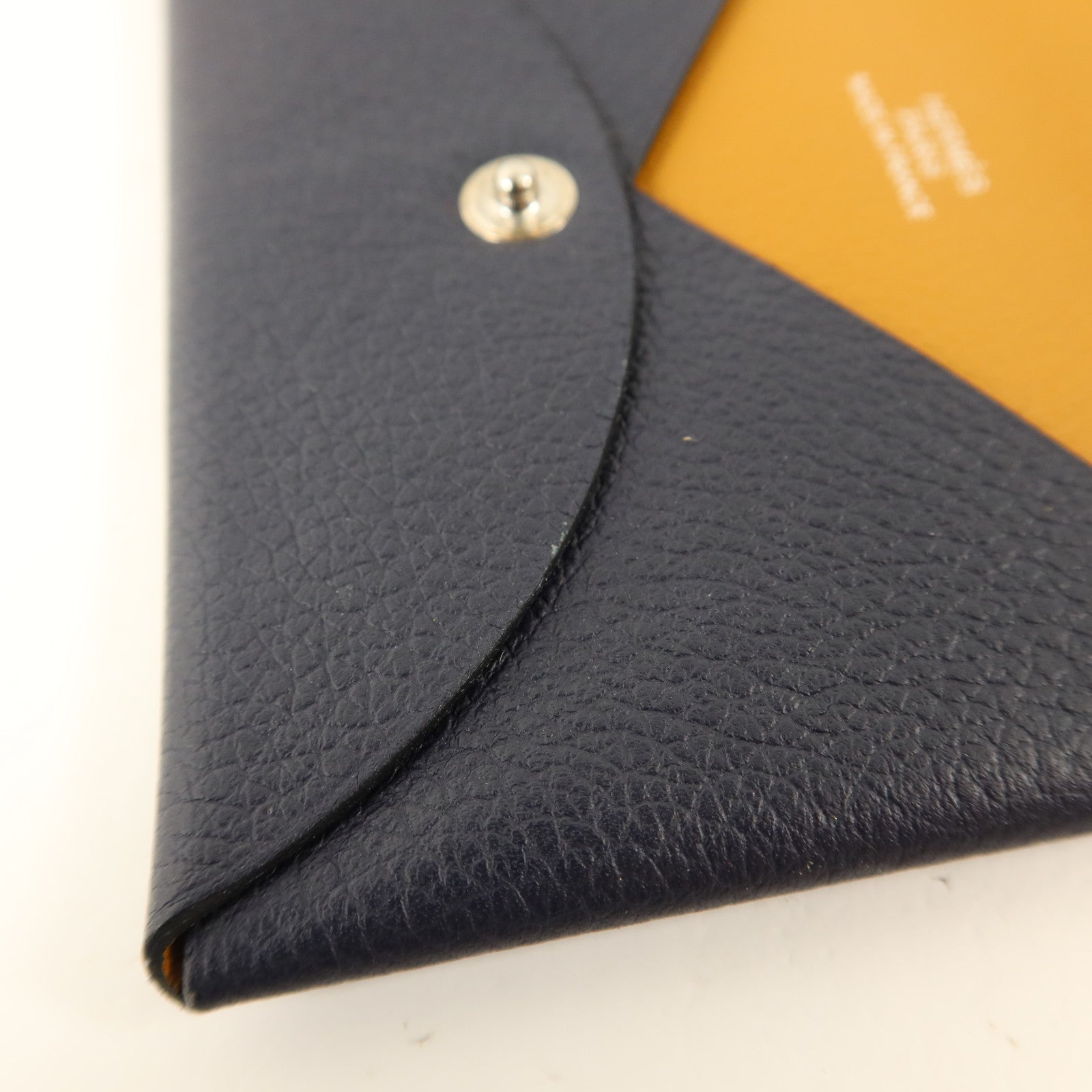 HERMES Evercolor皮革Calvi Card Case銀扣卡片套Bleu Nuit