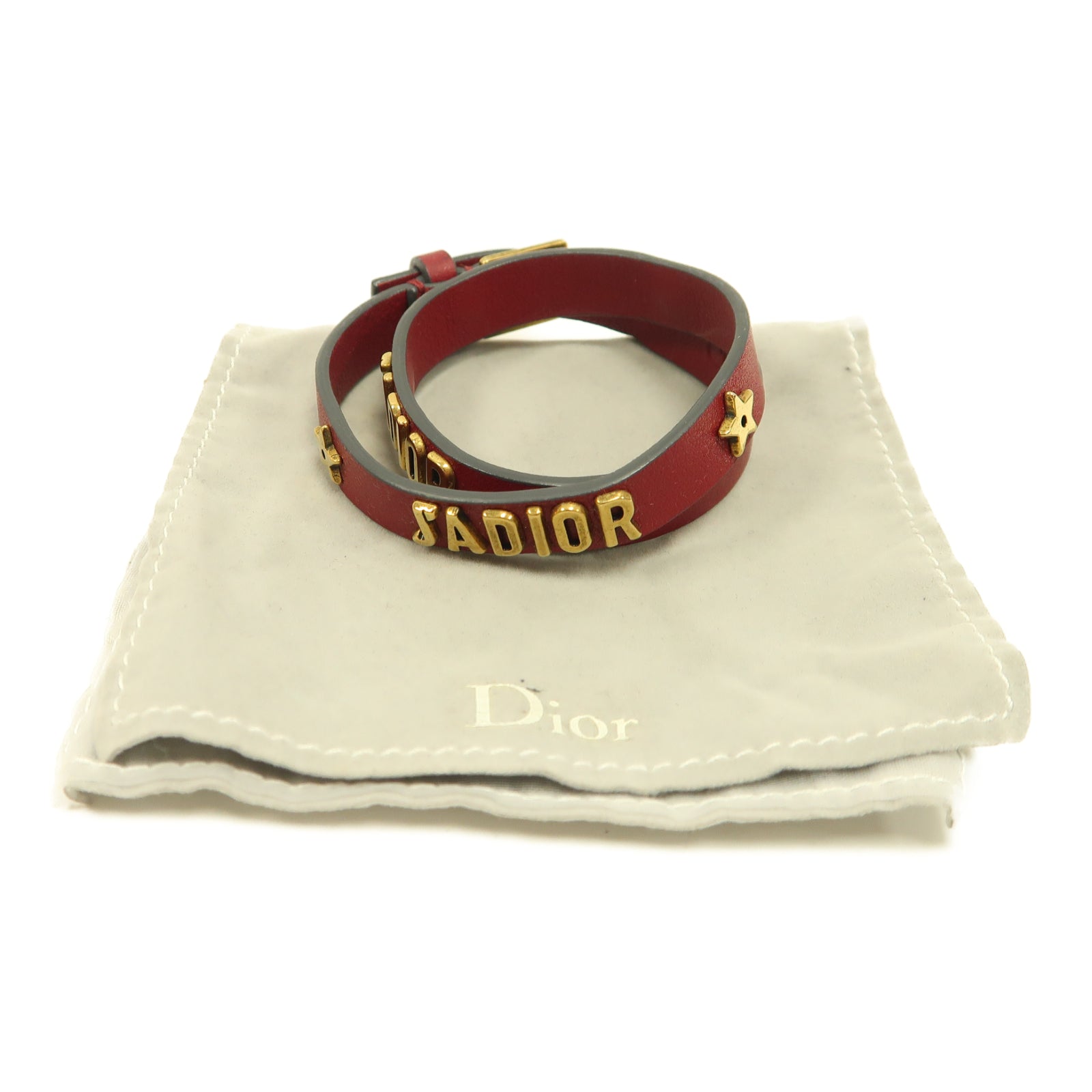 Dior 牛皮皮革/金屬Bracelet金扣手鐲紅色/金色