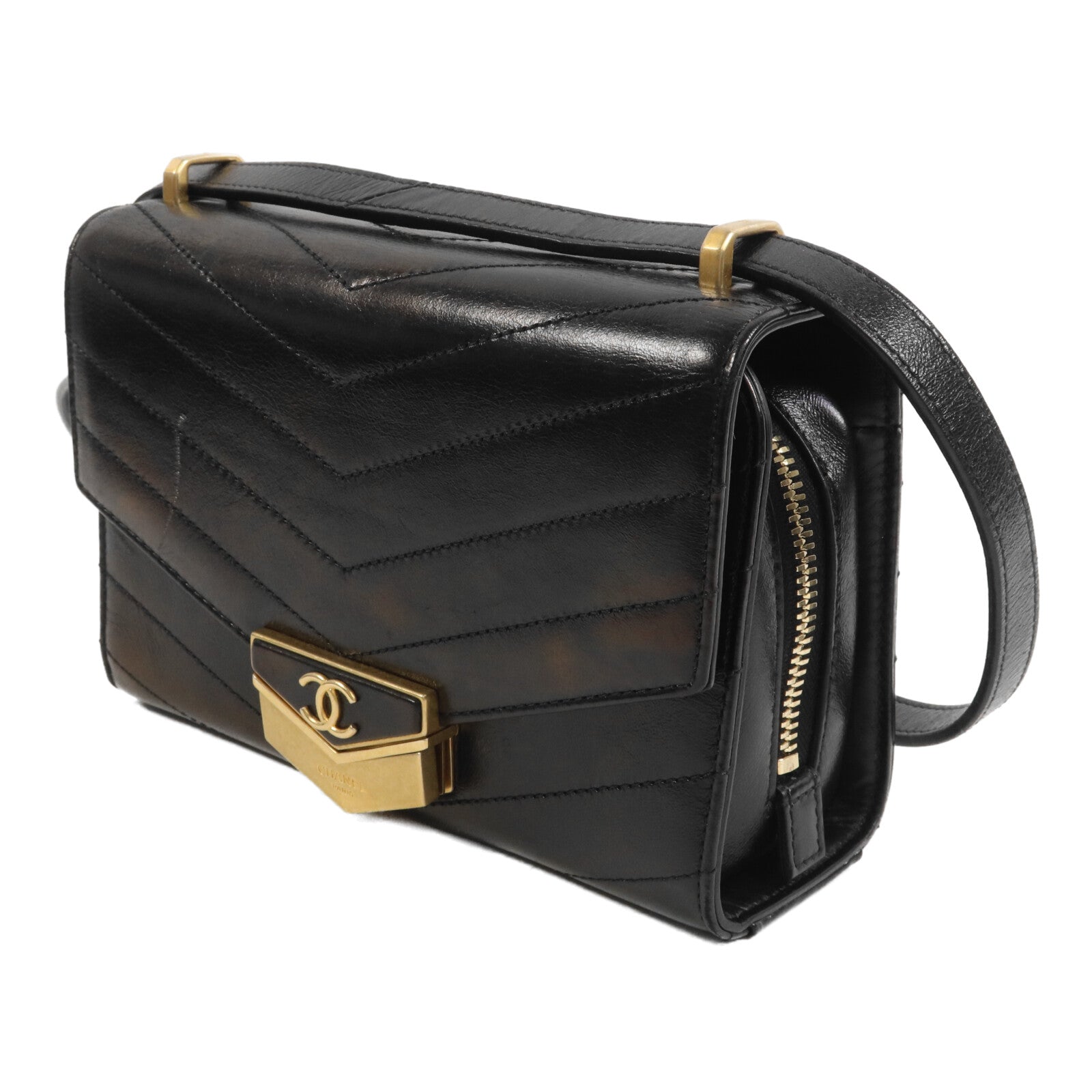 CHANEL 牛皮皮革Chevron Medal Flap Bag肩背袋