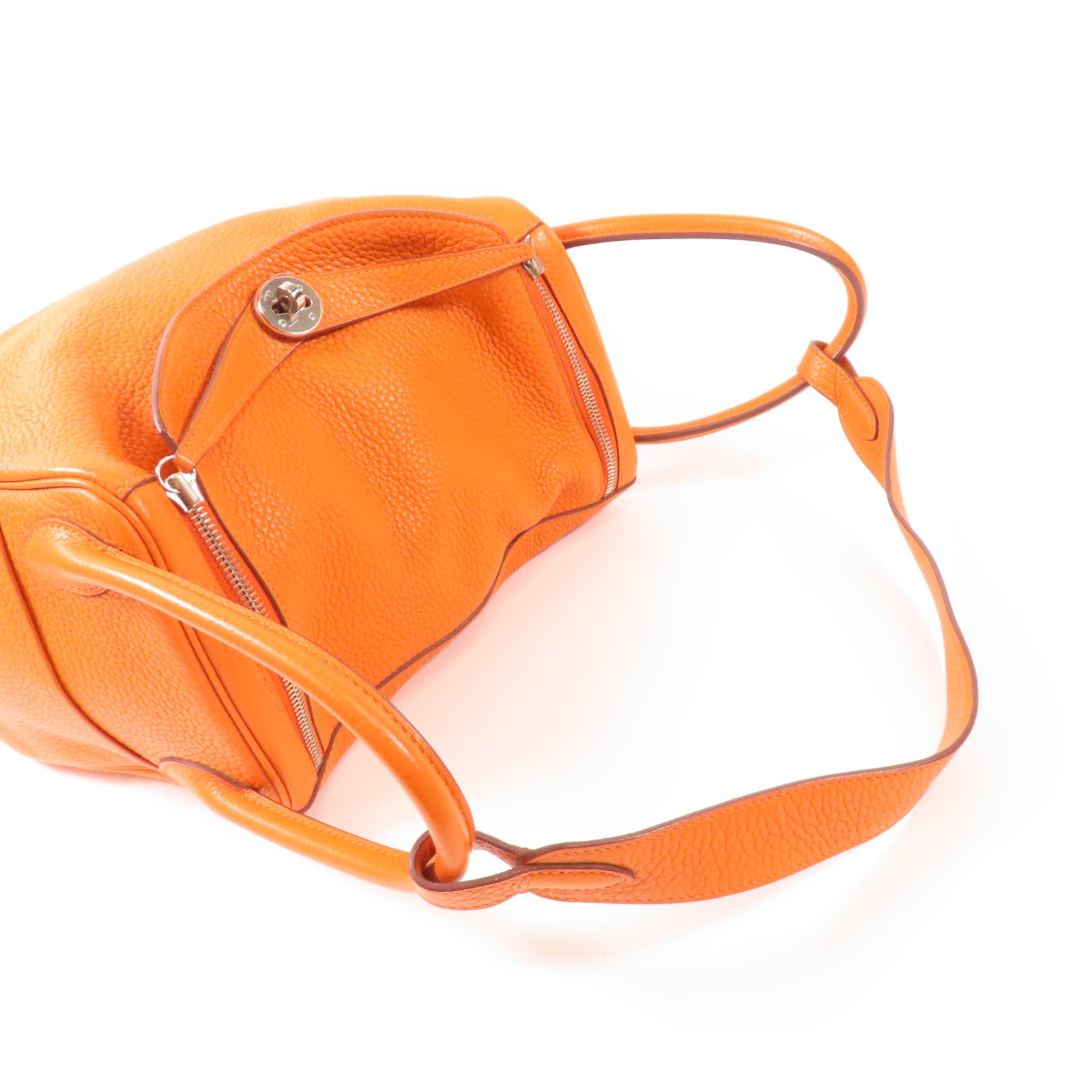 HERMES 【激減優惠】Clemence皮革Lindy 30銀扣手挽肩背兩用袋Orange
