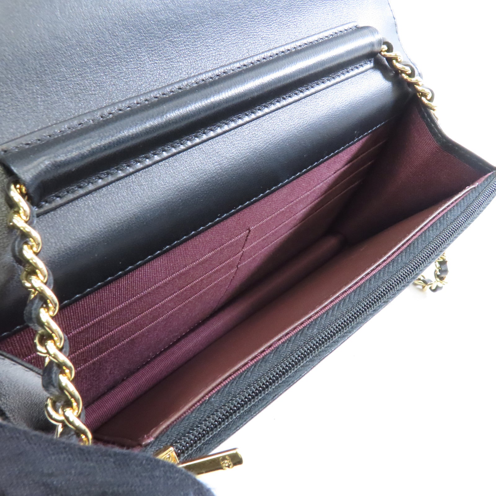 CHANEL 菱格羊皮皮革WOC Wallet On Chain Shoulder Bag金扣鏈帶肩背袋黑色