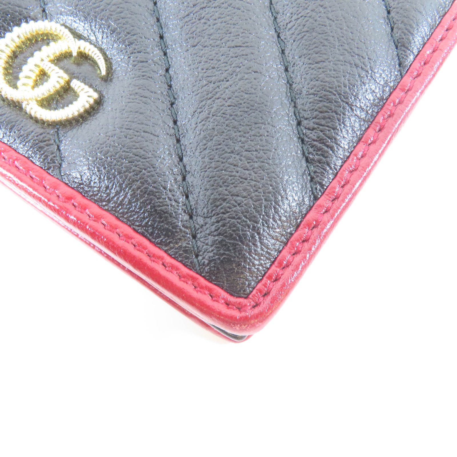 GUCCI 斜紋牛皮皮革Wallet金扣錢包黑色/紅色
