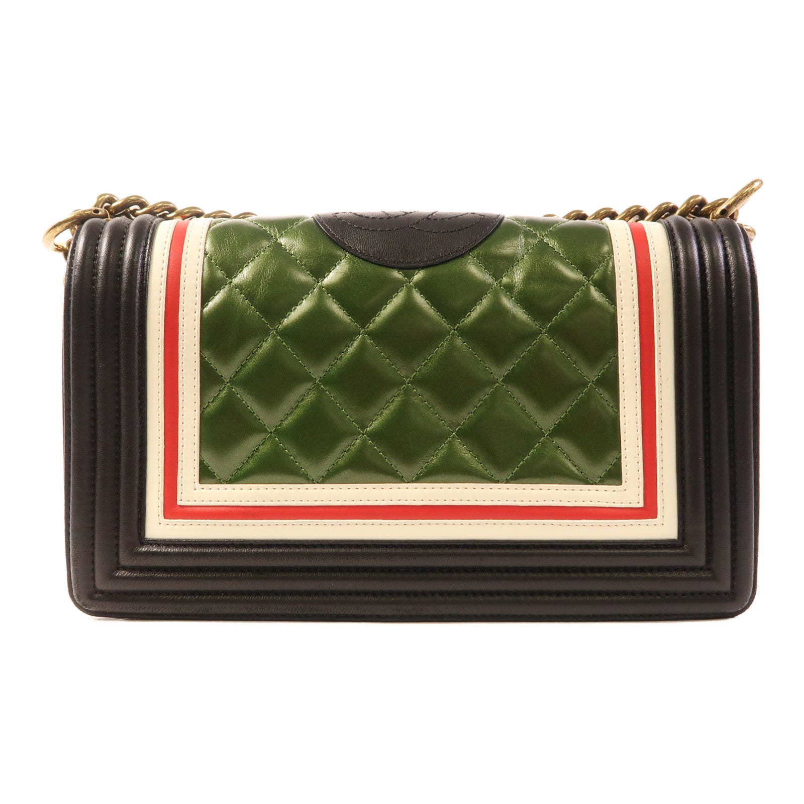 CHANEL CC GHW Boy 25 Chain Shoulder Bag Leather Black/Green