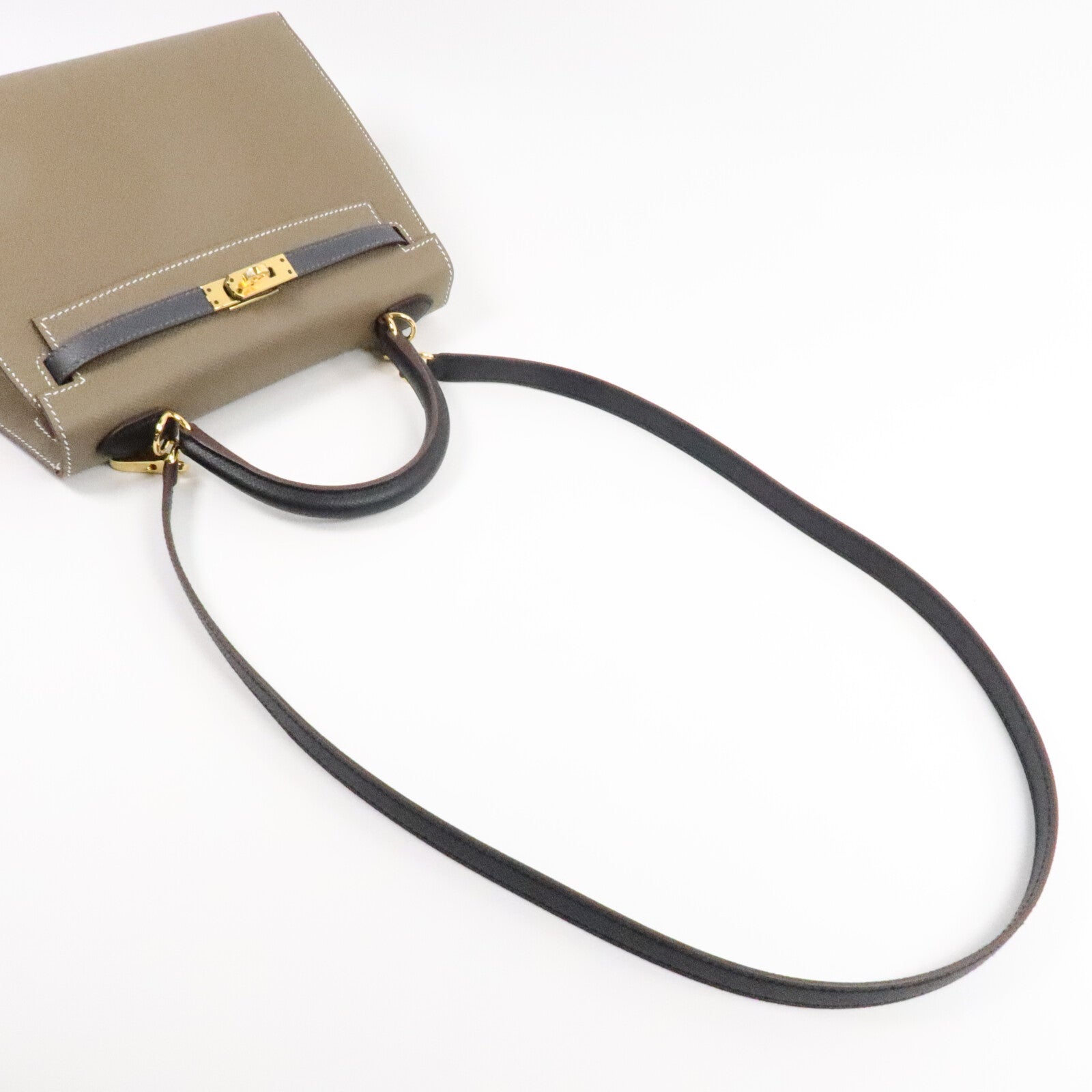 HERMES Epsom皮革Kelly 25手挽肩背兩用袋Etoupe/Ardoise/Noir