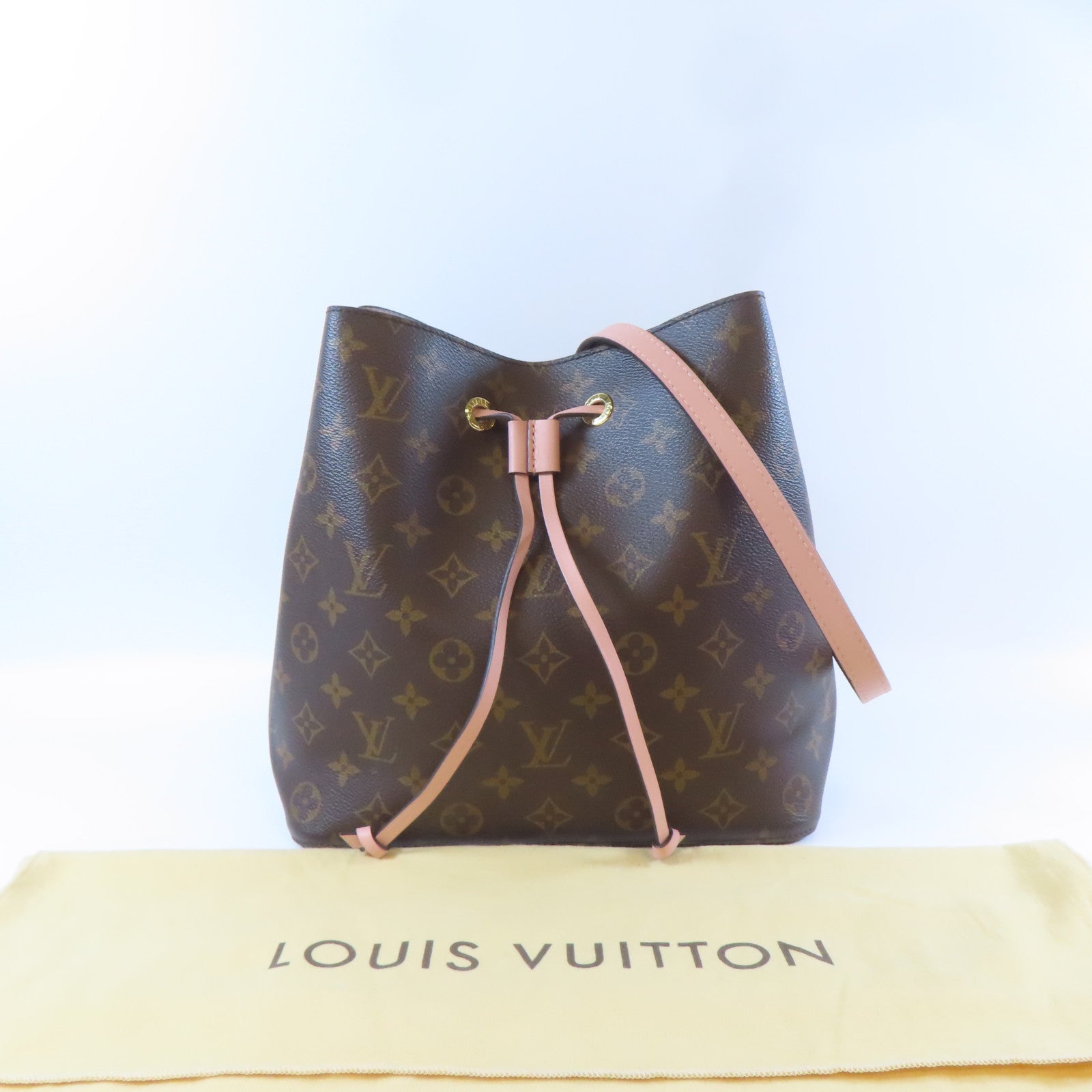 LOUIS VUITTON Monogram Neo Noe MM金扣肩背袋粉紅色/啡色