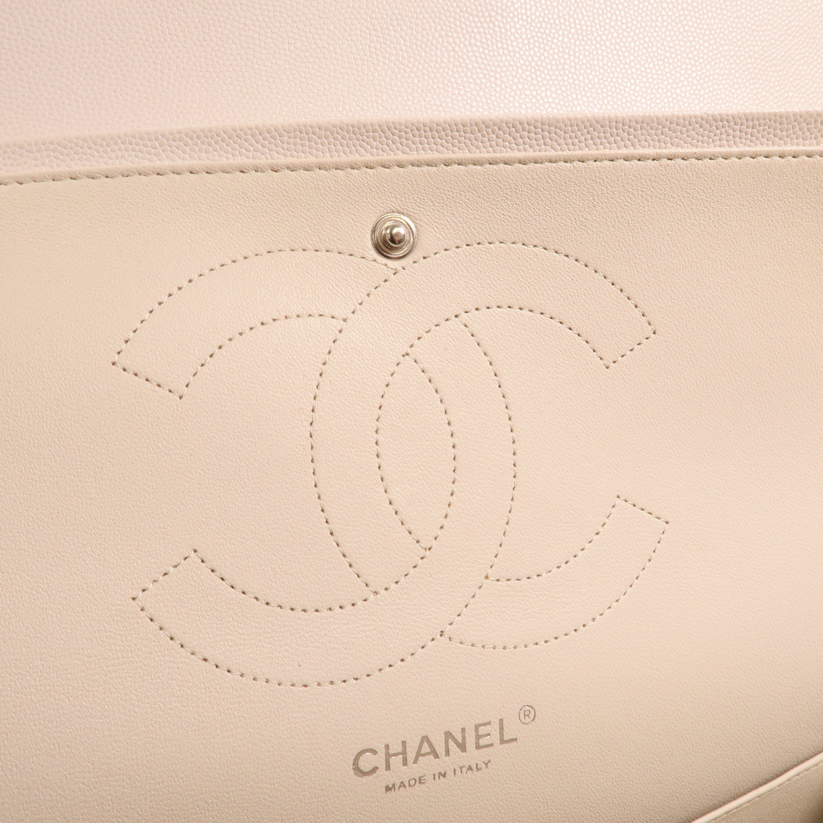 CHANEL 牛皮皮革Large Classic銀扣鏈帶肩背袋