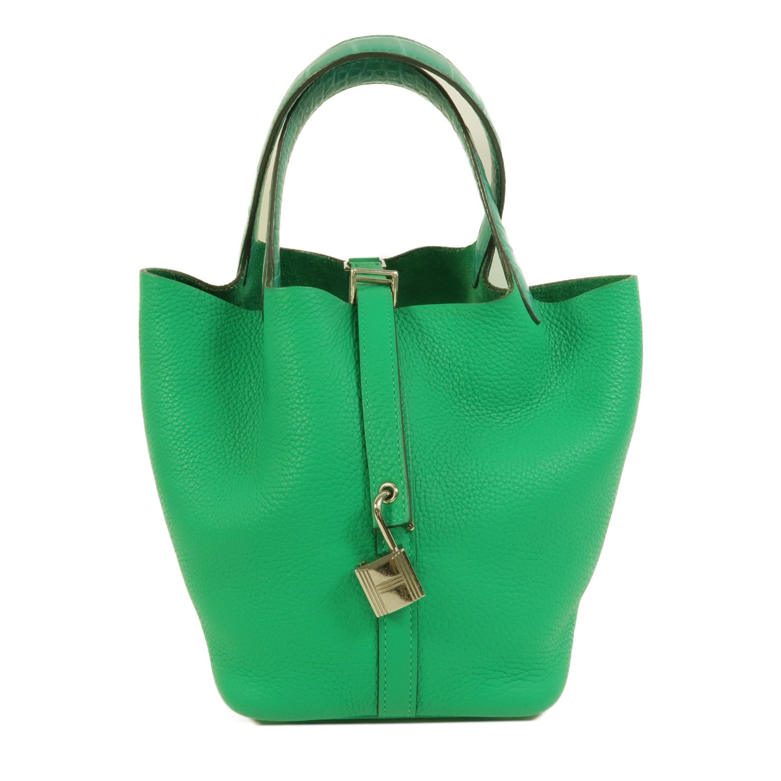 HERMES Clemence/鱷魚皮革Picotin PM Touch手挽袋Menthe/Vert Jade