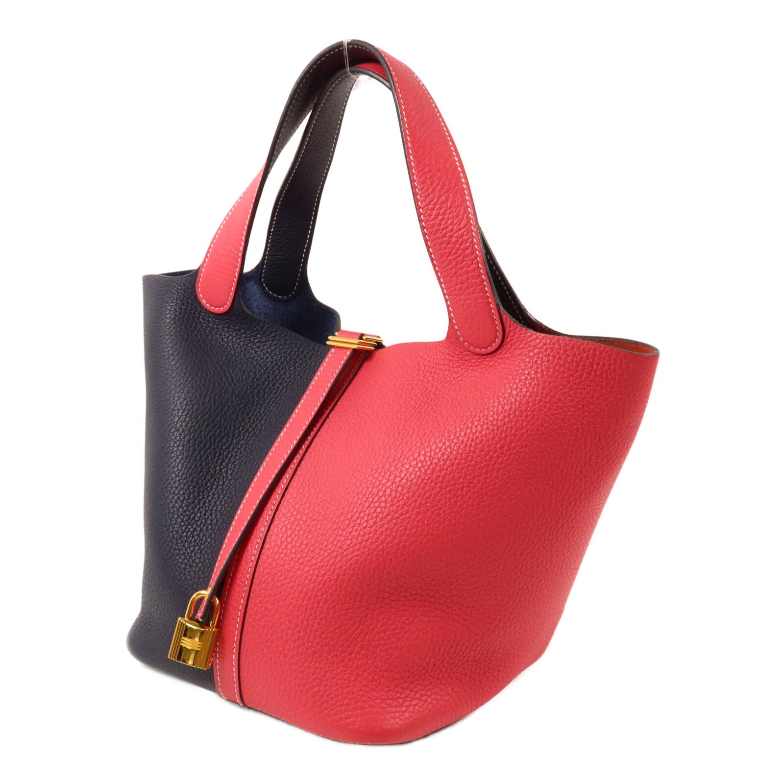 HERMES Clemence皮革Picotin MM手挽袋Rose Extreme/Bleu Nuit