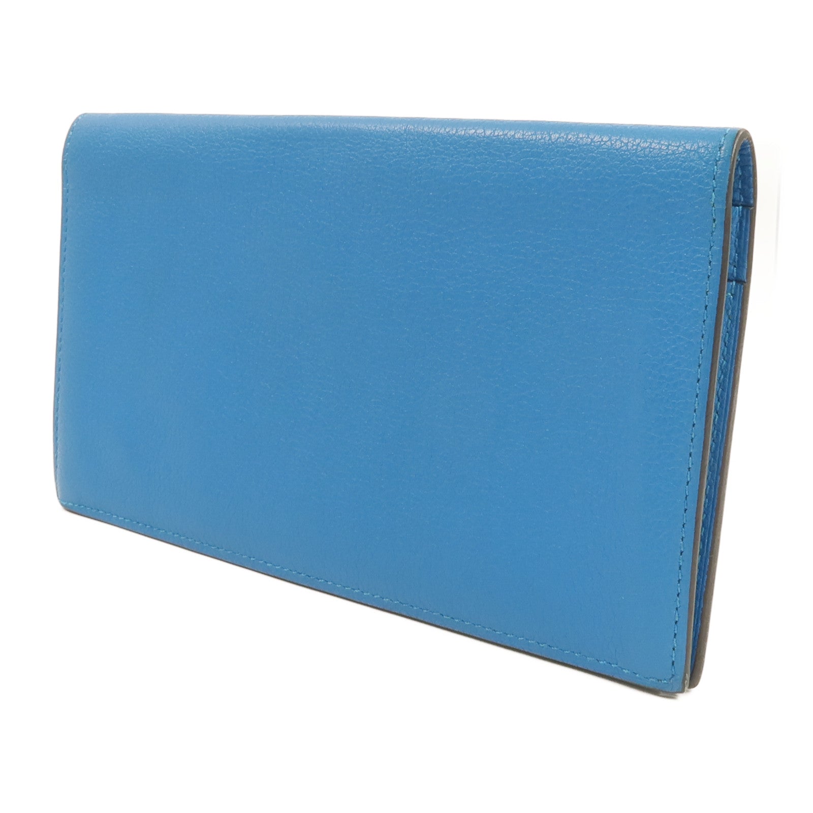 HERMES Evergrain皮革Citizen Twill Long Wallet長錢包Turquoise