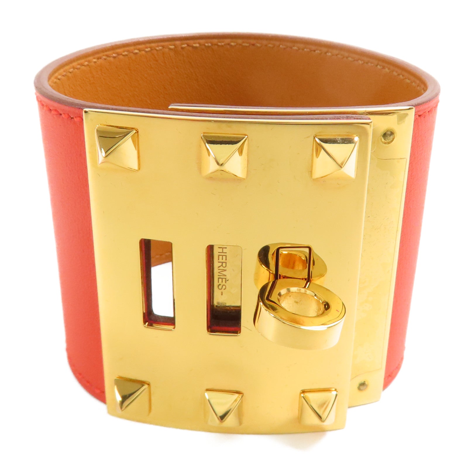 HERMES GHW Kelly Dog Extreme Bracelet Swift Leather Capucine Orange
