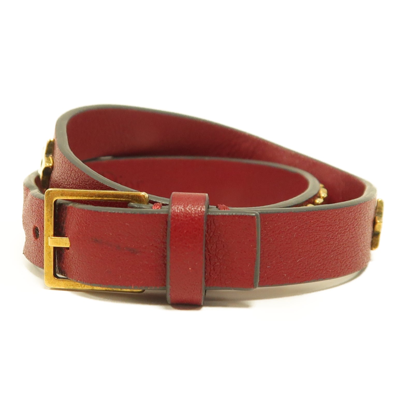 Dior 牛皮皮革/金屬Bracelet金扣手鐲紅色/金色