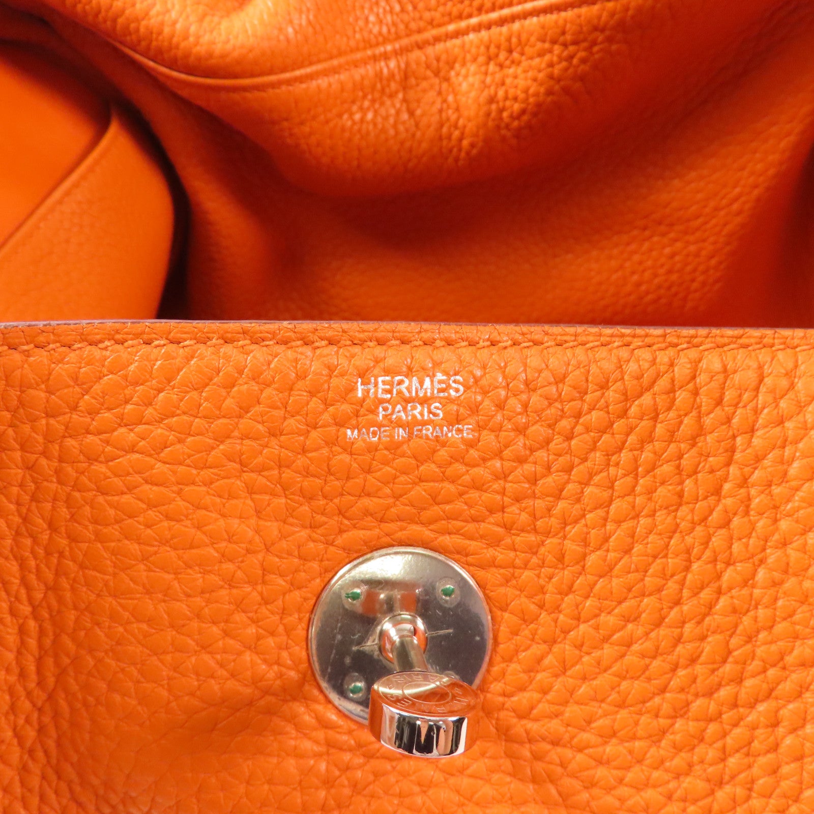 HERMES Clemence皮革Lindy 30銀扣手挽肩背兩用袋Orange