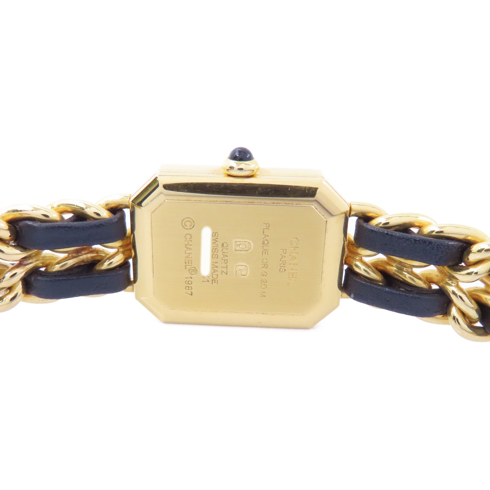 CHANEL Premiere L鍍金/皮革帶手錶石英機芯黑色