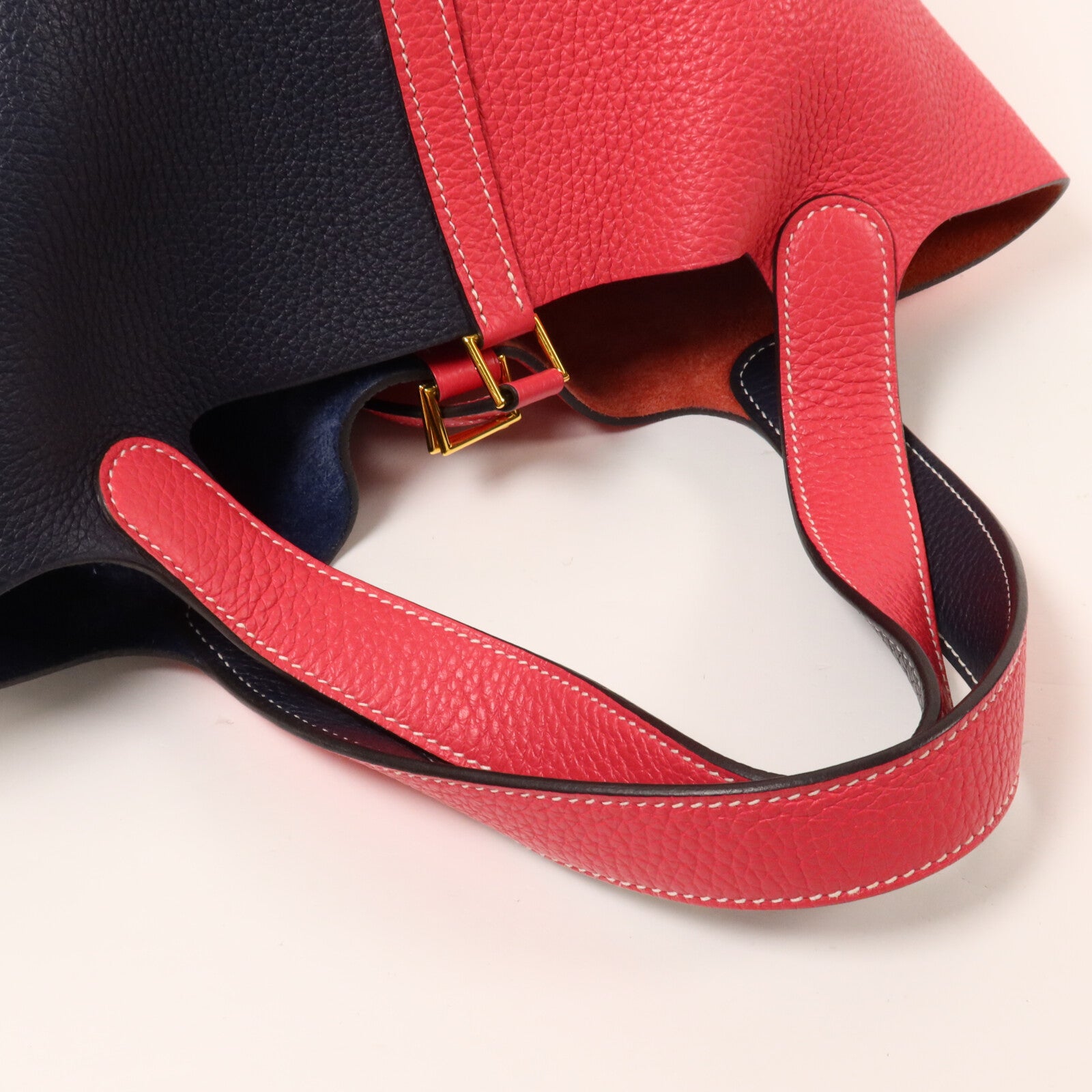 HERMES Clemence皮革Picotin MM手挽袋Rose Extreme/Bleu Nuit