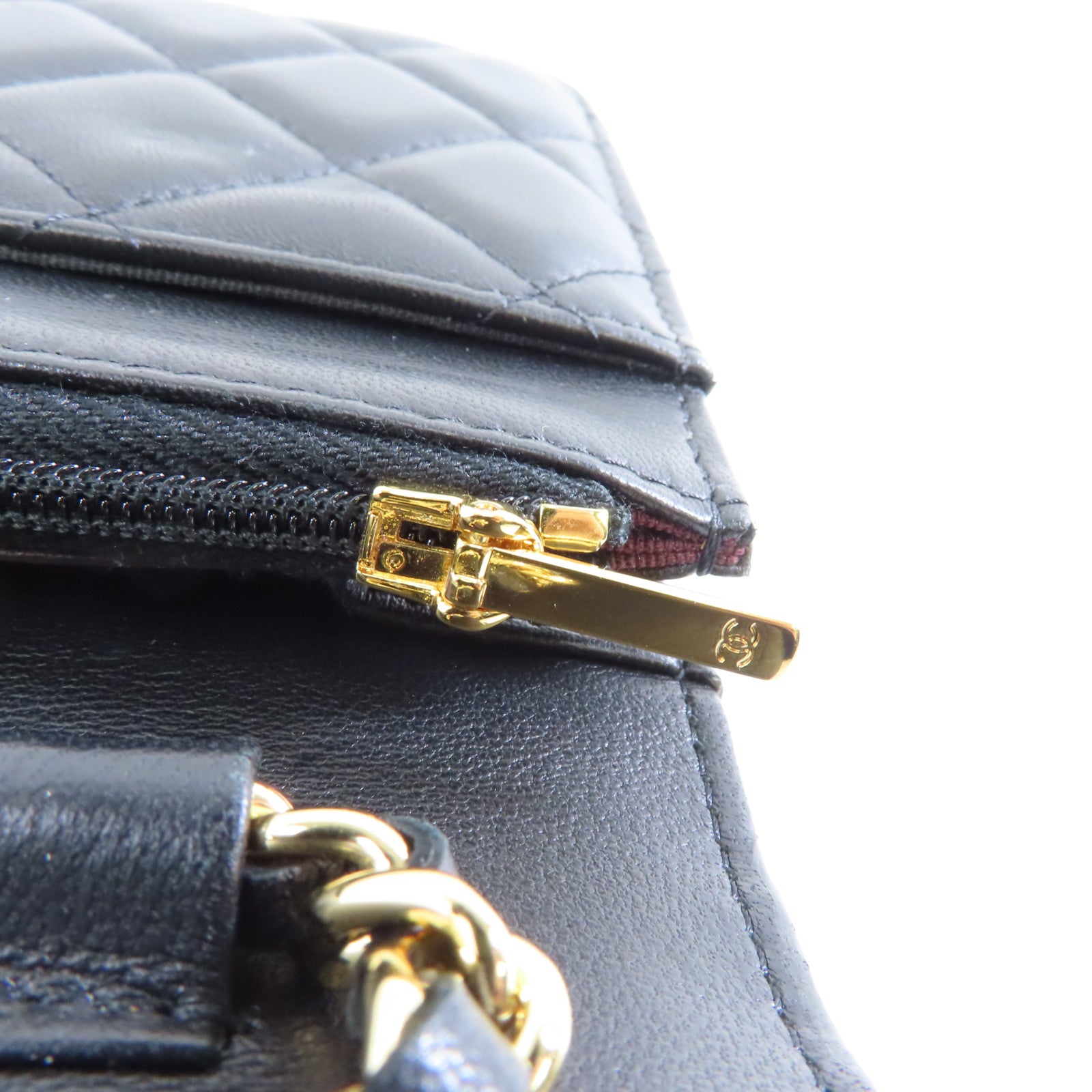 CHANEL 菱格羊皮皮革WOC Wallet On Chain Shoulder Bag金扣鏈帶肩背袋黑色