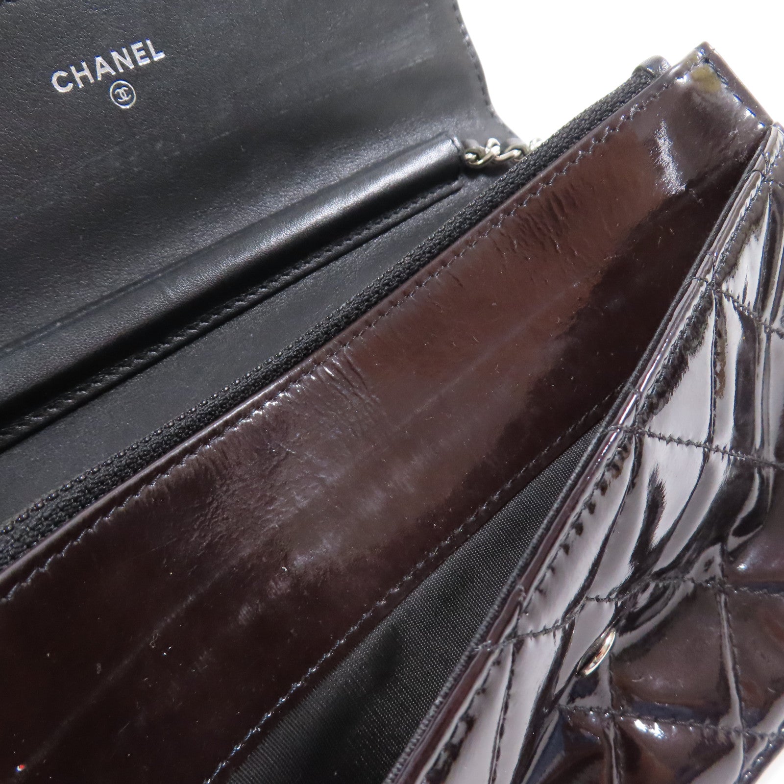 CHANEL 漆皮皮革WOC Wallet On Chain銀扣鏈帶肩背袋