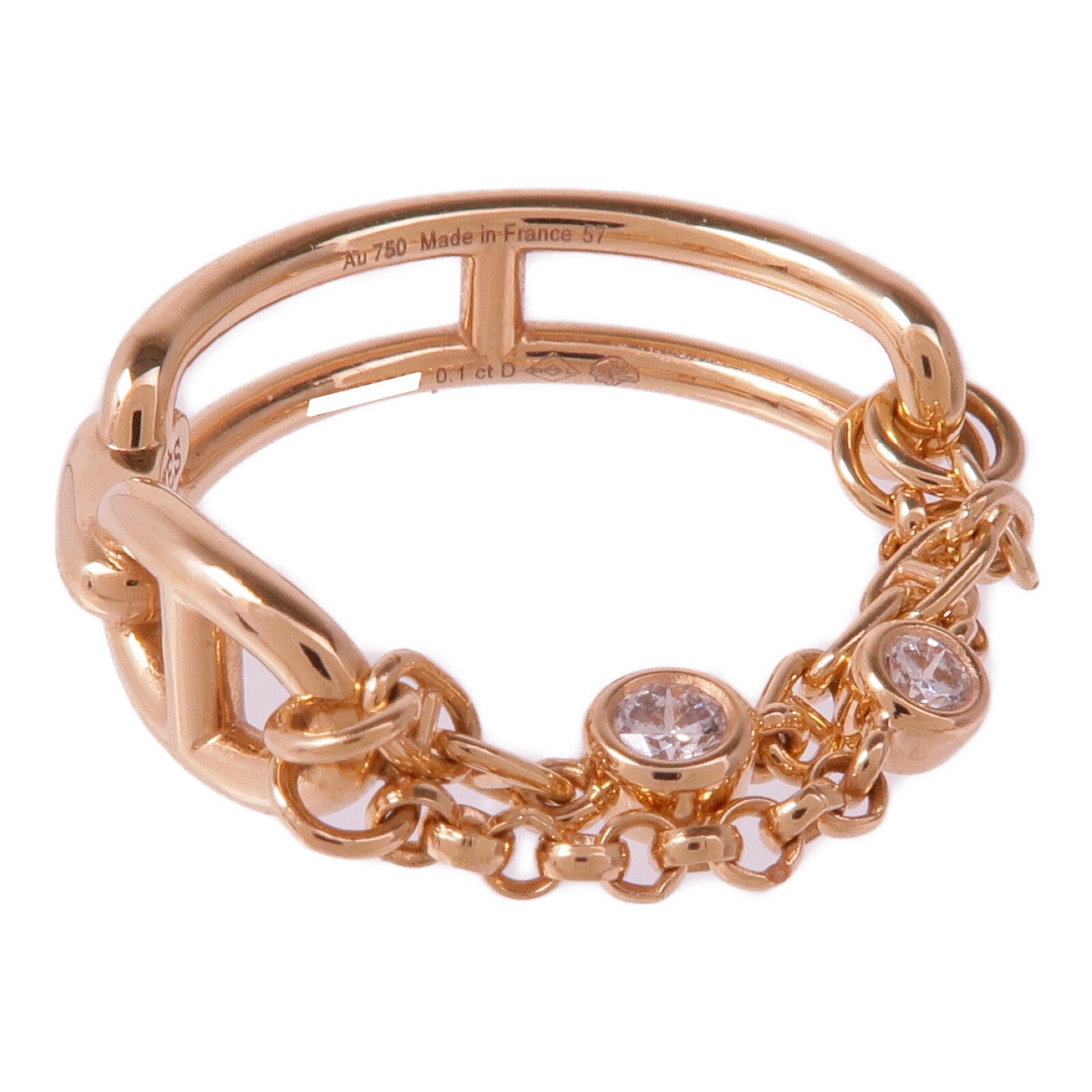 HERMES 18K玫瑰金Chaine d'ancre Chaos Ring鑽石戒指Hermes#57/US#7.5