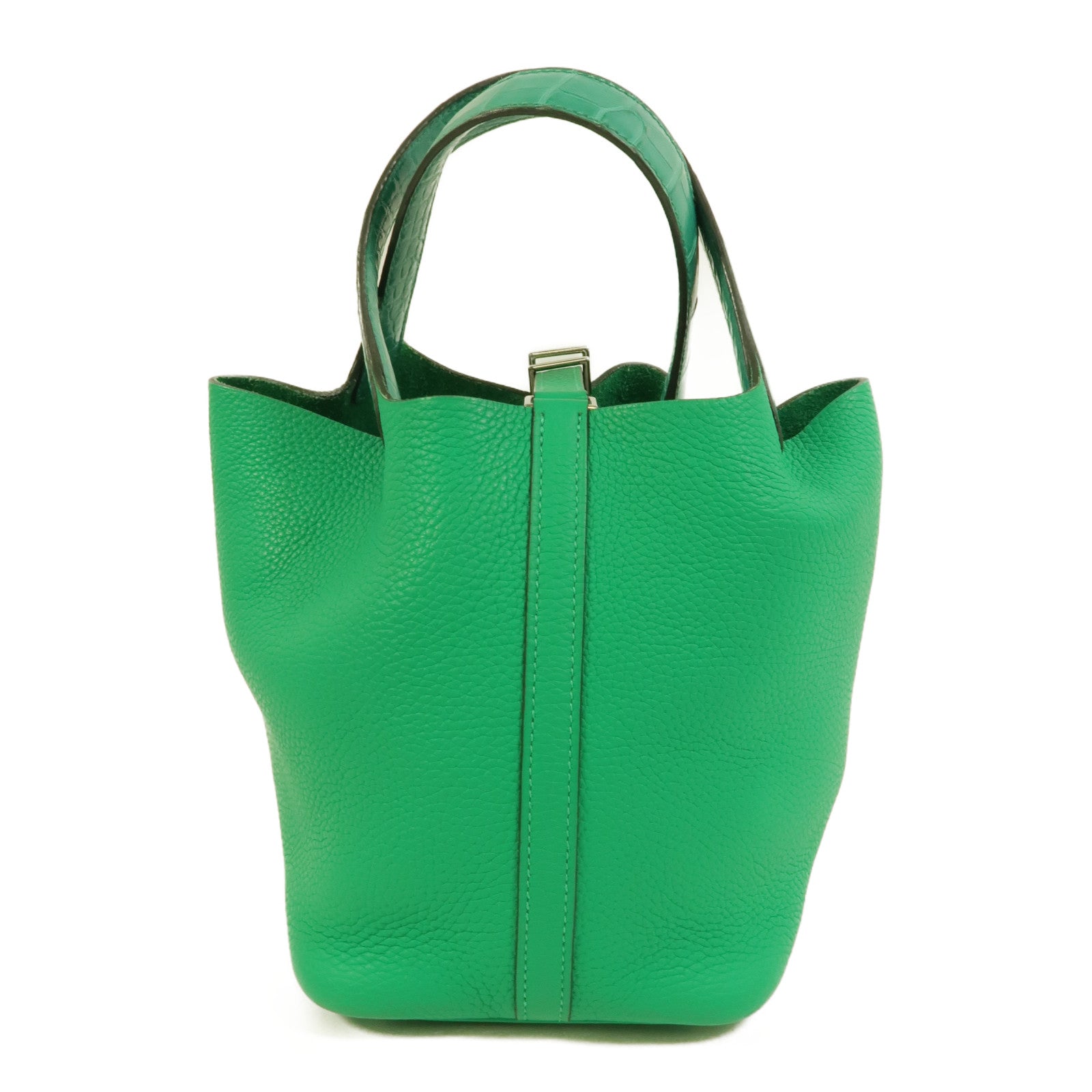 HERMES Clemence/鱷魚皮革Picotin PM Touch手挽袋Menthe/Vert Jade