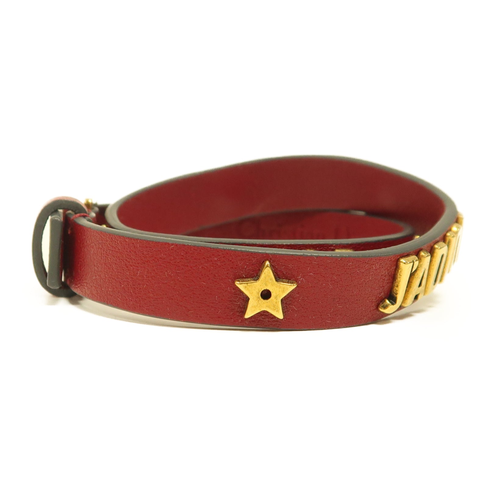 Dior 牛皮皮革/金屬Bracelet金扣手鐲紅色/金色