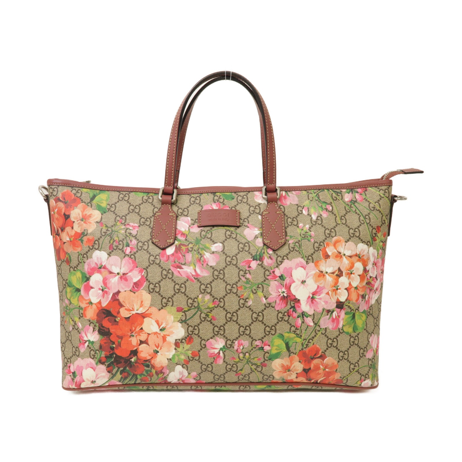 GUCCI 塗層帆布Tote Bag銀扣手挽袋米色/紅色/粉紅色