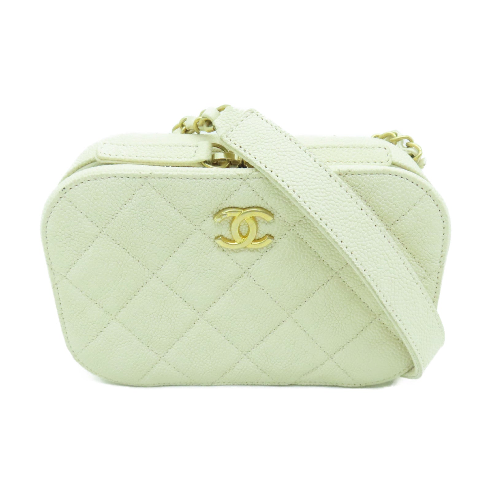 CHANEL 【激減優惠】菱格Caviar皮革Waist Bag金扣腰包白色