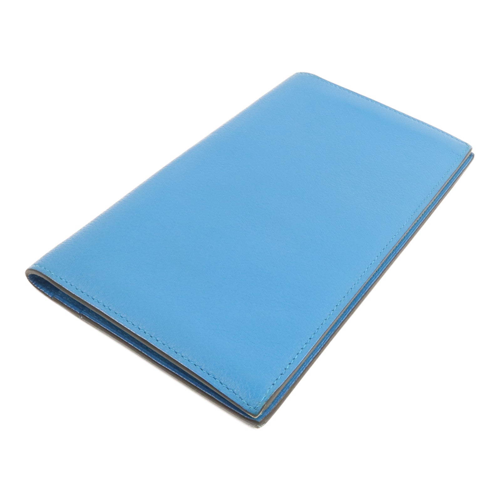 HERMES Evergrain皮革Citizen Twill Long Wallet長錢包Turquoise