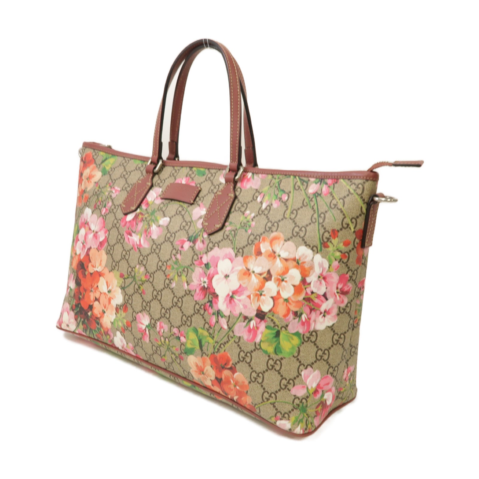 GUCCI 塗層帆布Tote Bag銀扣手挽袋米色/紅色/粉紅色