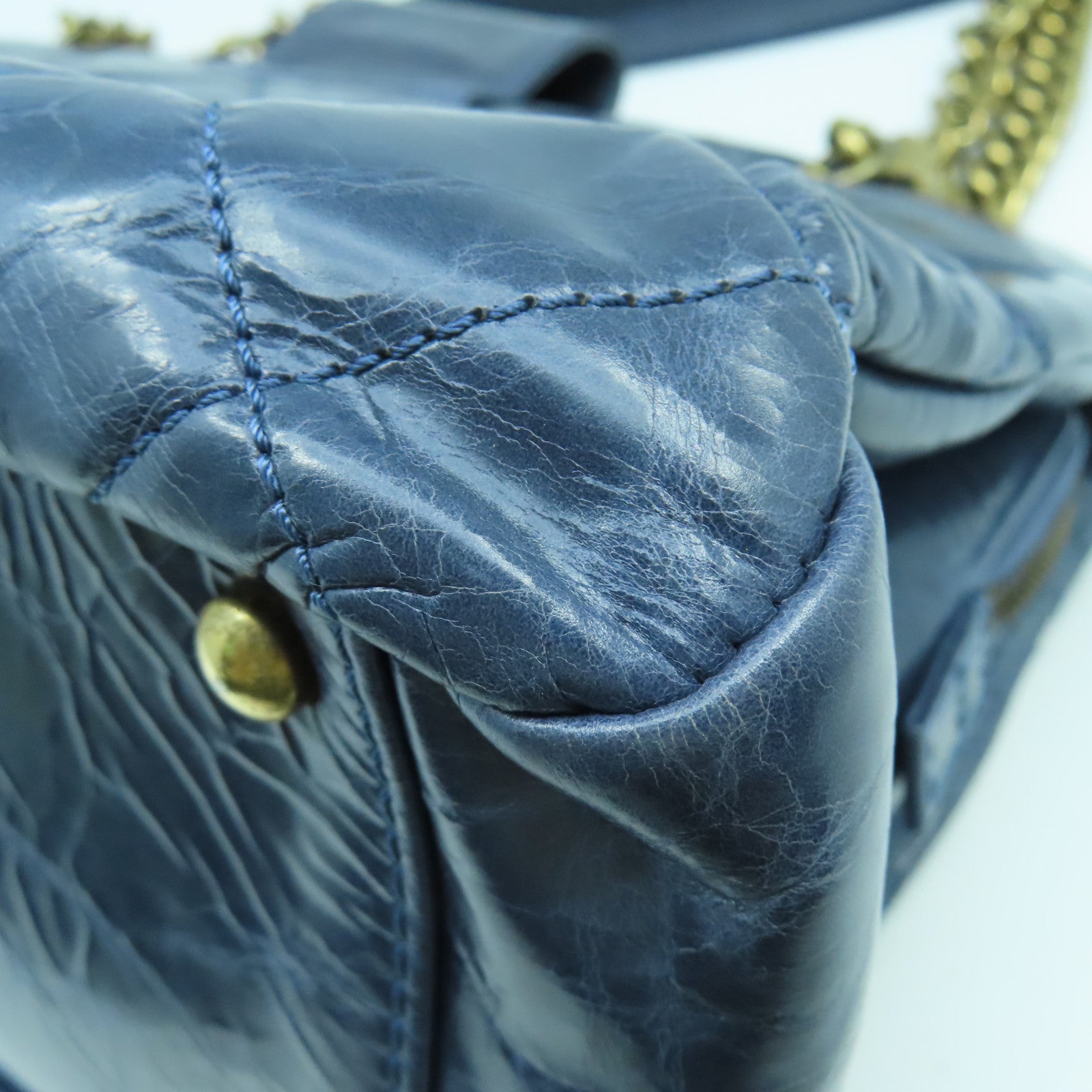 CHANEL 【清倉大減價】菱格牛皮皮革Shoulder Bag金扣肩背袋藍色