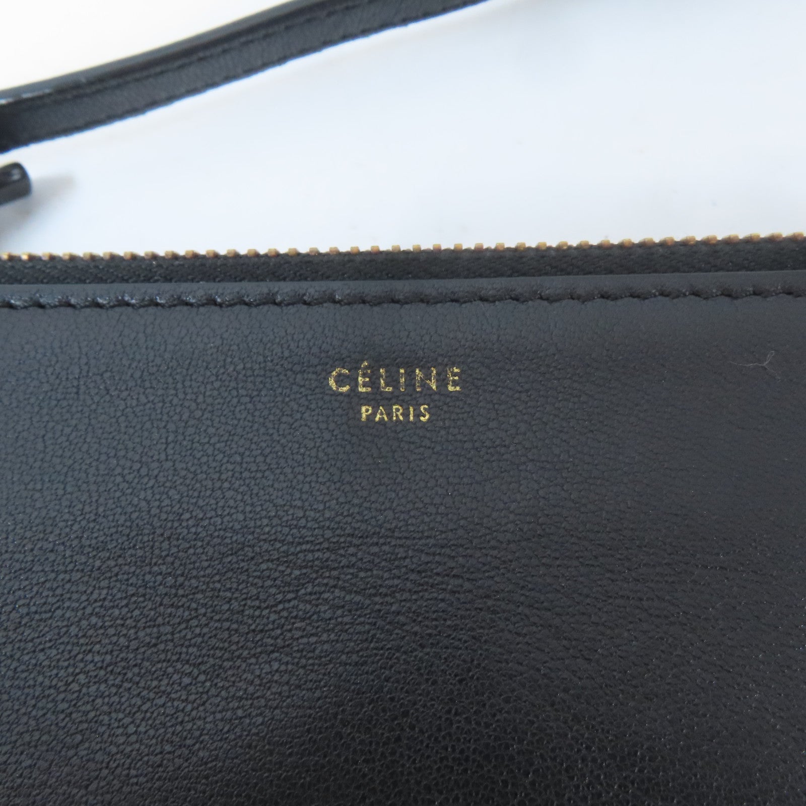 CELINE 羊皮皮革Trio金扣肩背袋黑色
