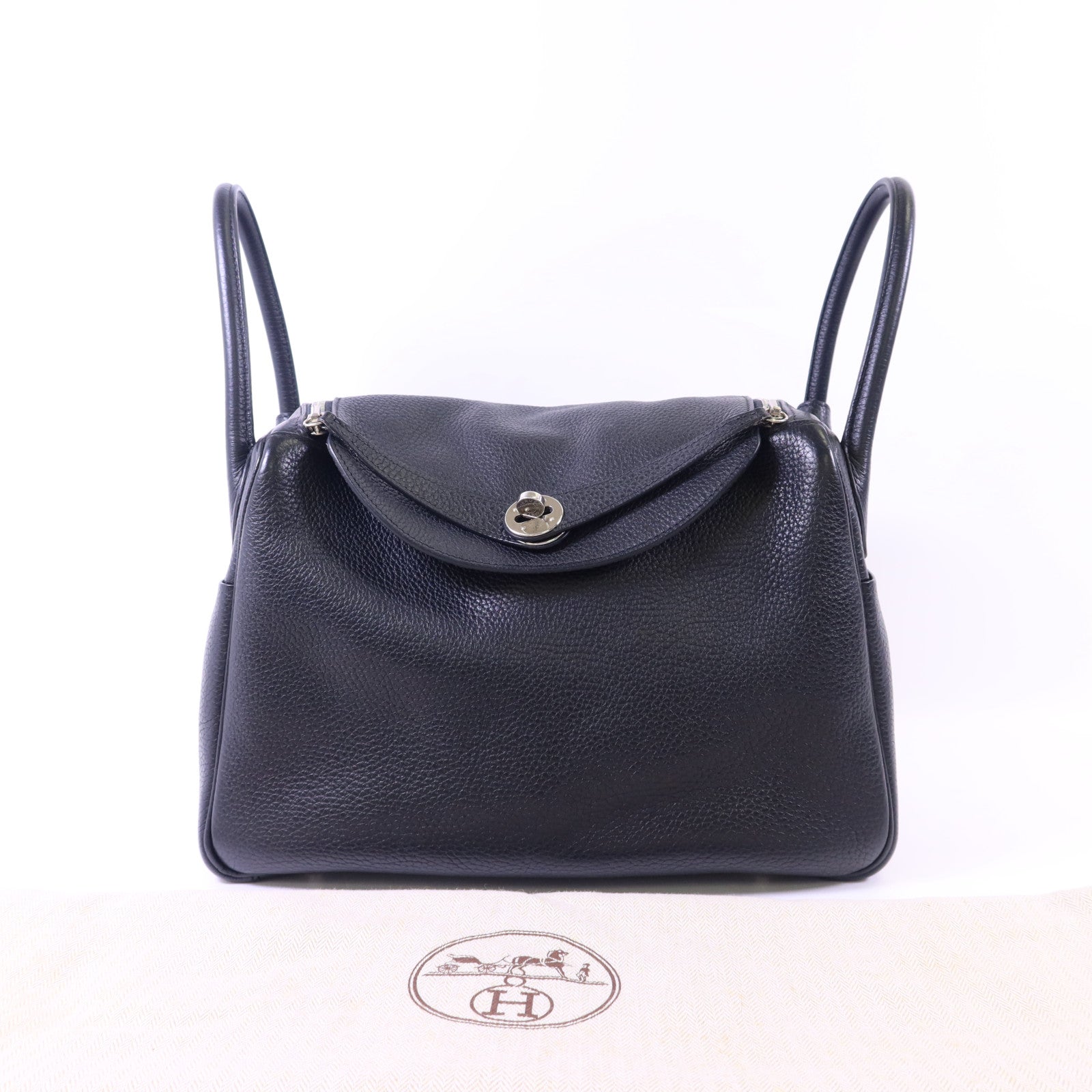 HERMES Clemence皮革Lindy 30銀扣手挽肩背兩用袋Noir