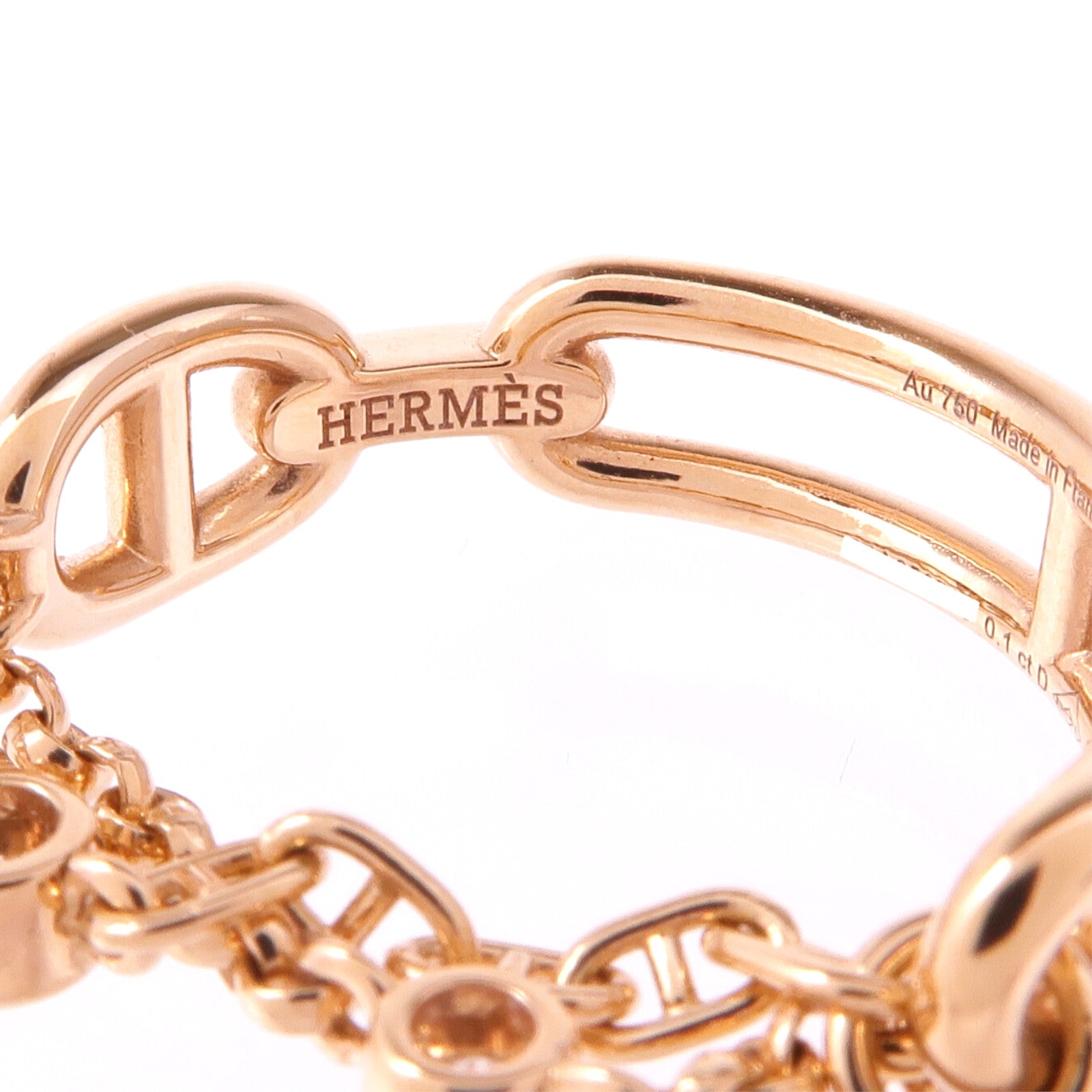 HERMES 18K玫瑰金Chaine d'ancre Chaos Ring鑽石戒指Hermes#57/US#7.5