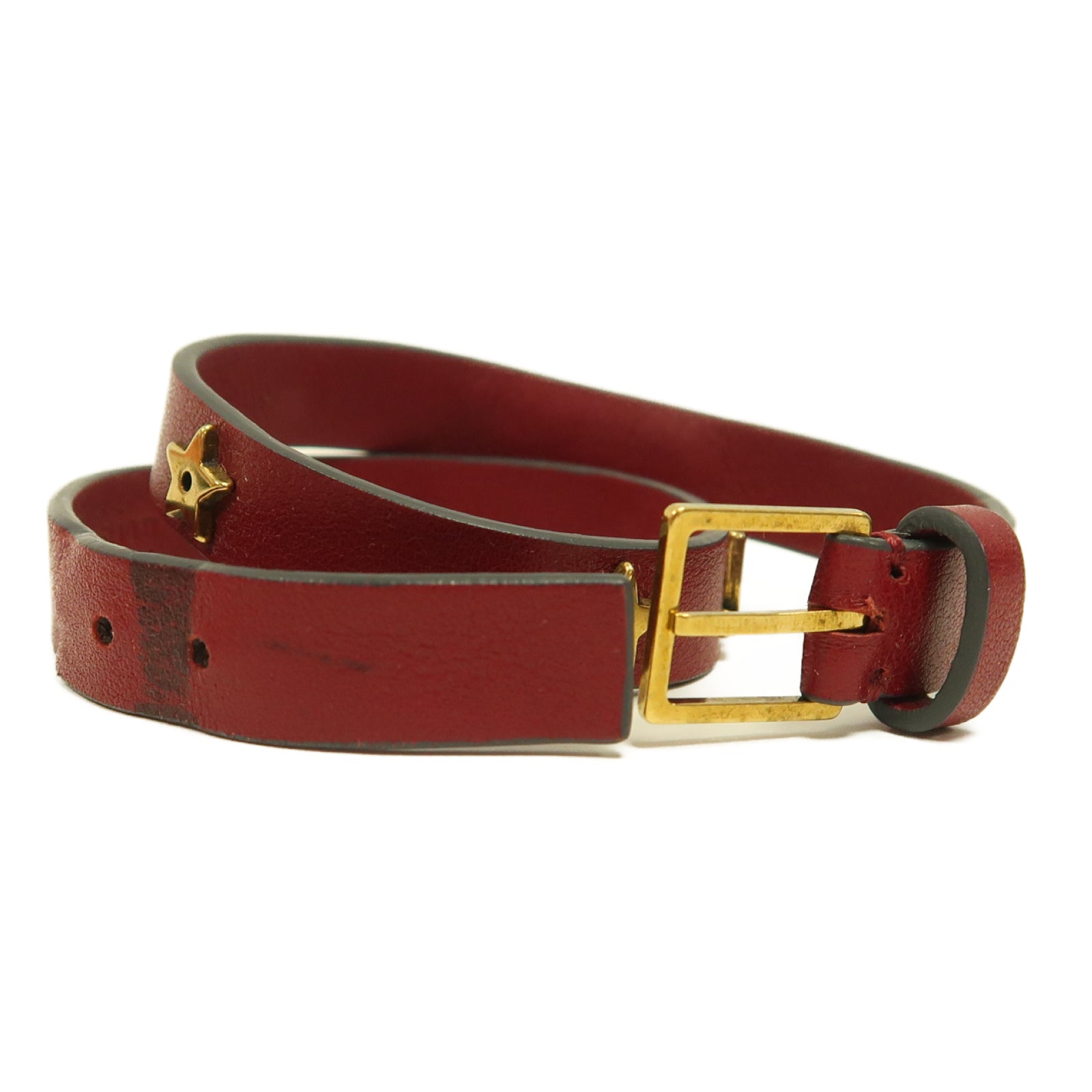 Dior 牛皮皮革/金屬Bracelet金扣手鐲紅色/金色