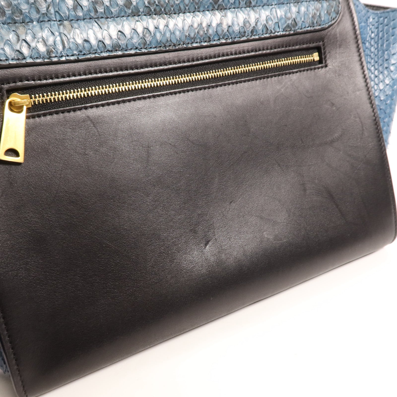 CELINE 牛皮皮革/蛇皮皮革Trapeze Small銀扣手挽肩背兩用袋