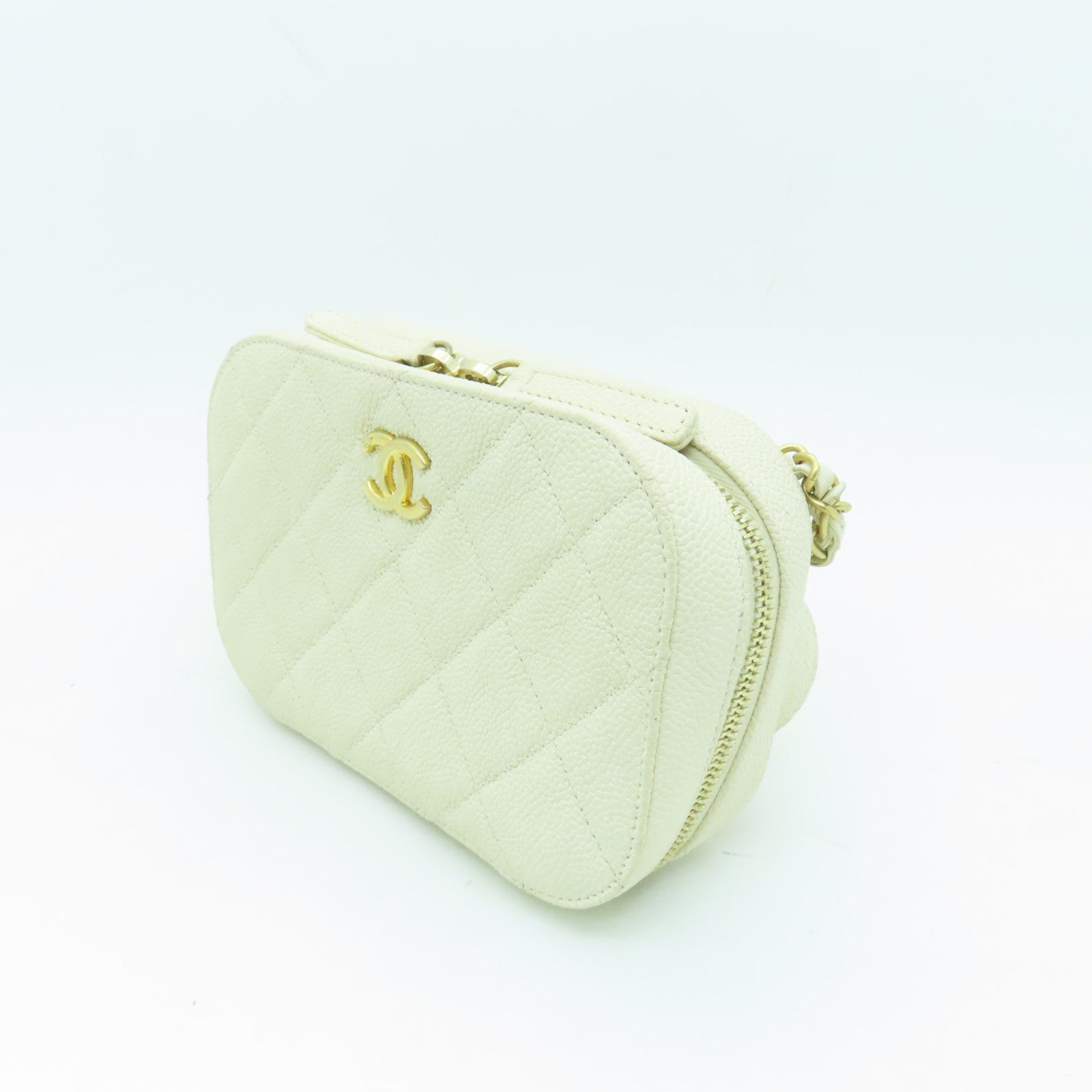 CHANEL 【激減優惠】菱格Caviar皮革Waist Bag金扣腰包白色
