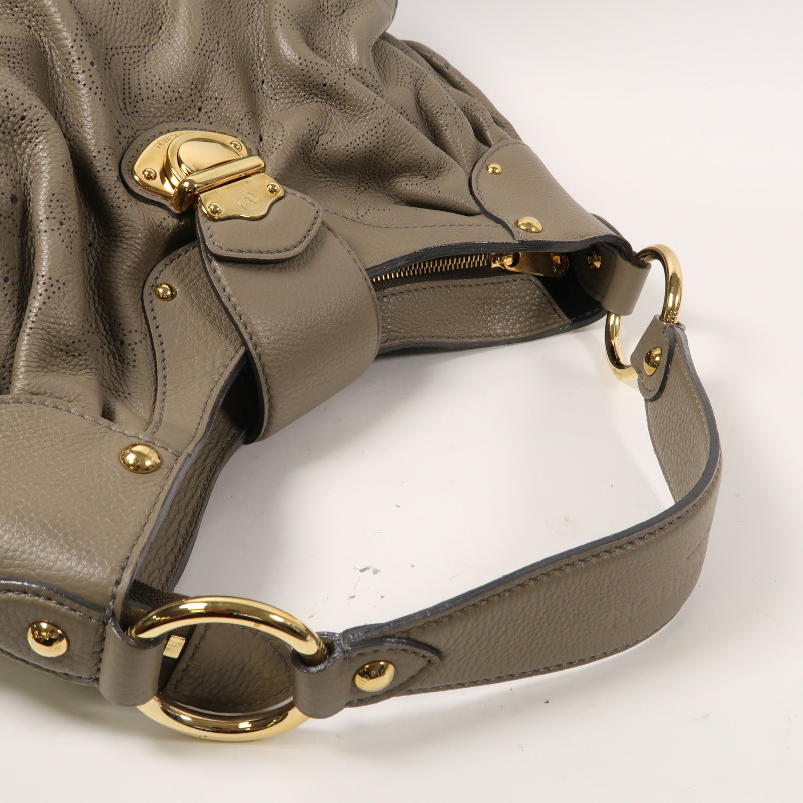 LOUIS VUITTON Mahina Solar PM金扣肩背袋灰褐色